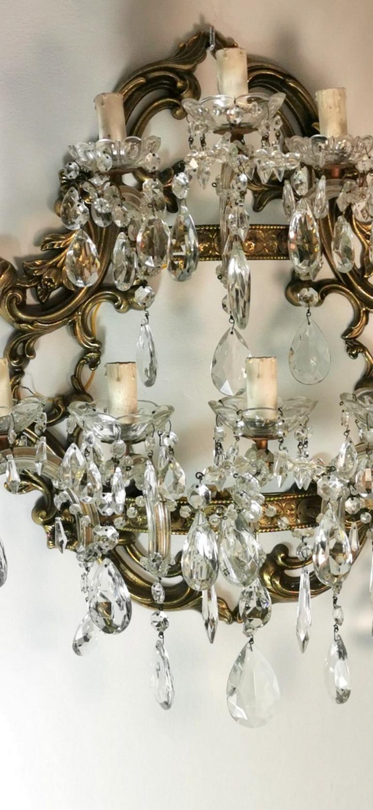 Maria Teresa Style Italian Venetian Big Crystal Sconce 8 Lights In Good Condition In Prato, Tuscany