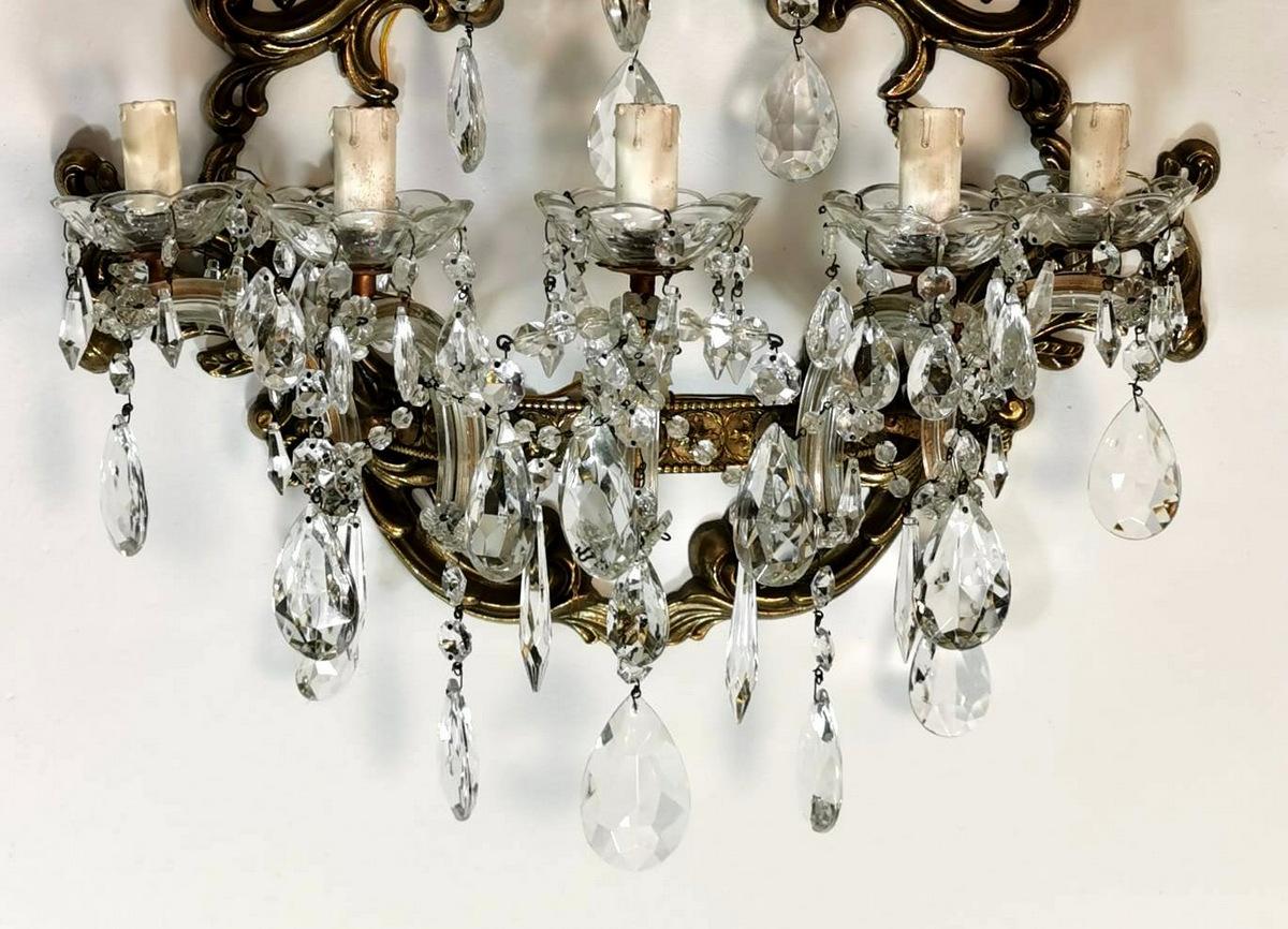 Brass Maria Teresa Style Italian Venetian Big Crystal Sconce 8 Lights