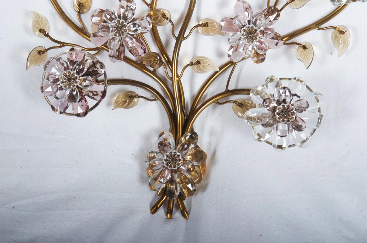 Mid-Century Modern Sconce with Glass Flowers by Oswald Haerdtl for J. & L. Lobmeyr  For Sale