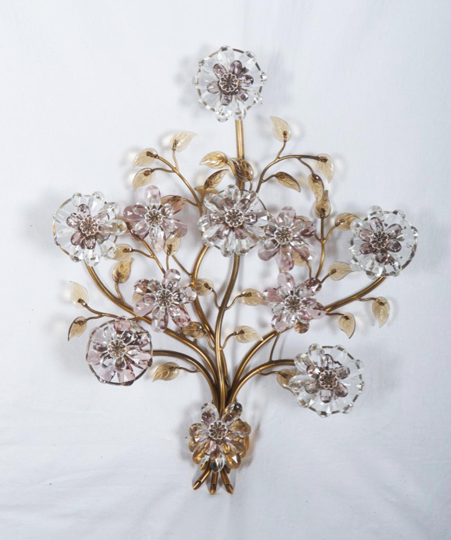 Austrian Sconce with Glass Flowers by Oswald Haerdtl for J. & L. Lobmeyr  For Sale