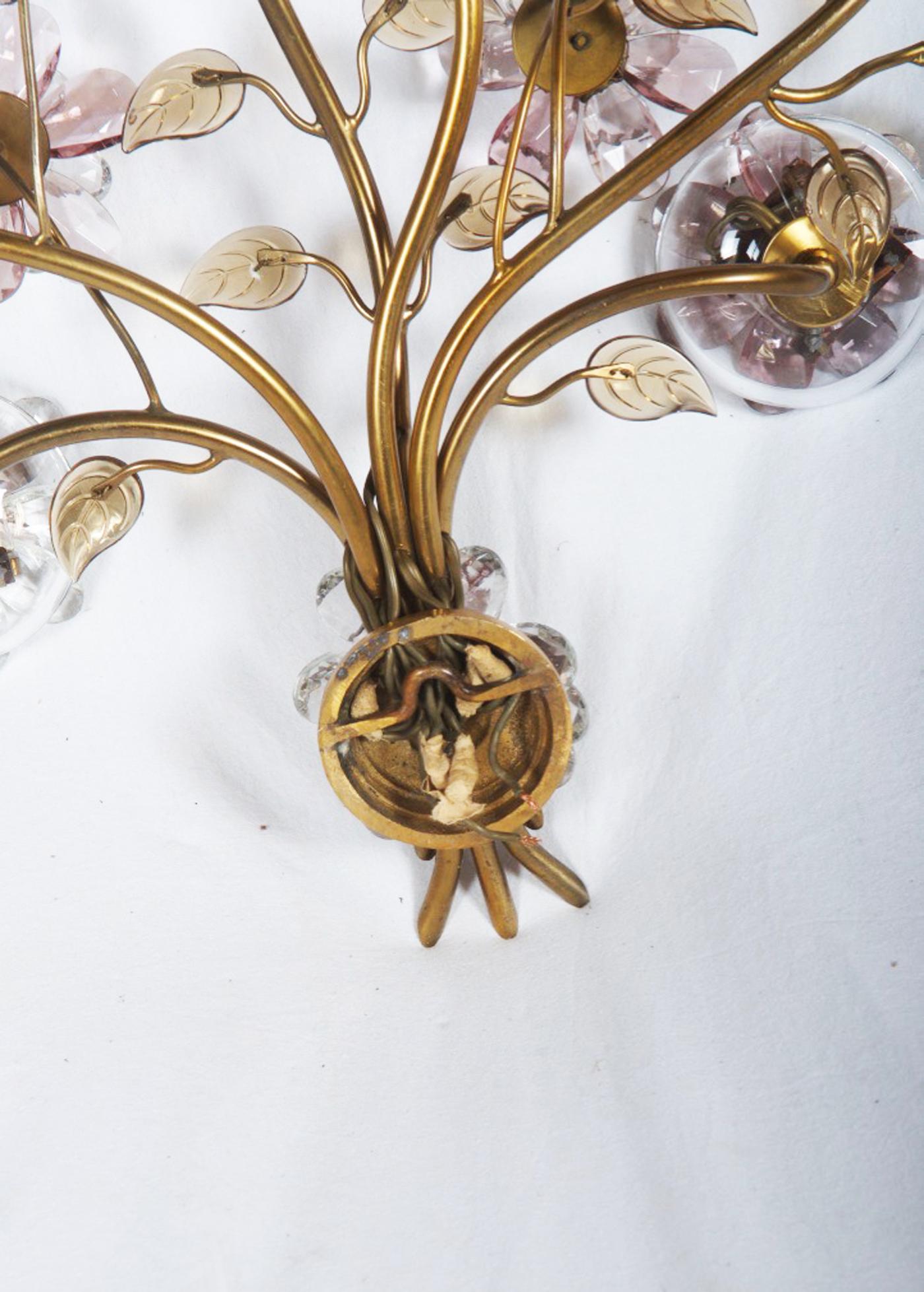Mid-20th Century Sconce with Glass Flowers by Oswald Haerdtl for J. & L. Lobmeyr  For Sale