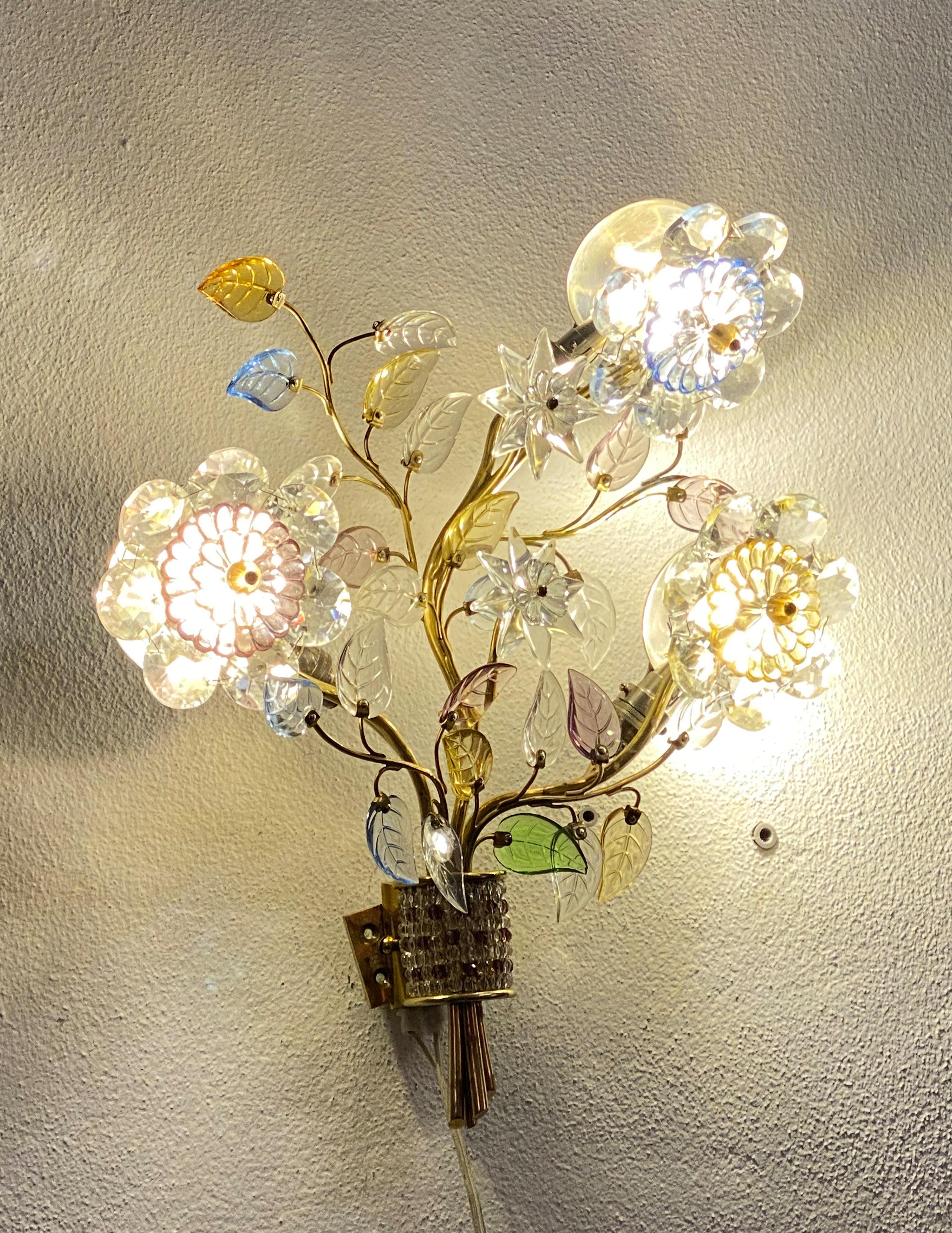 Sconce with Glass Flowers by Oswald Haerdtl for J. & L. Lobmeyr For Sale 7