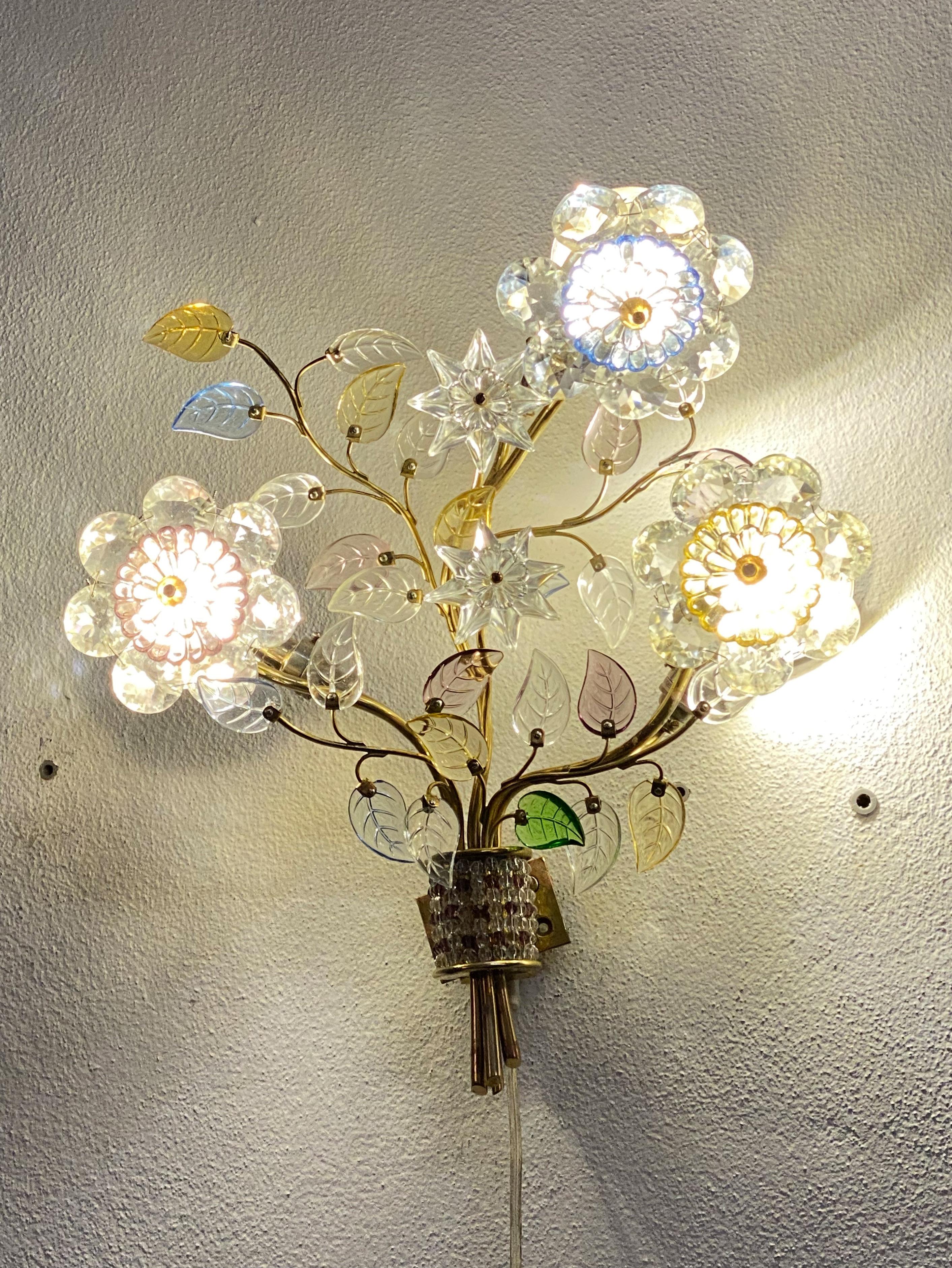 Sconce with Glass Flowers by Oswald Haerdtl for J. & L. Lobmeyr For Sale 8