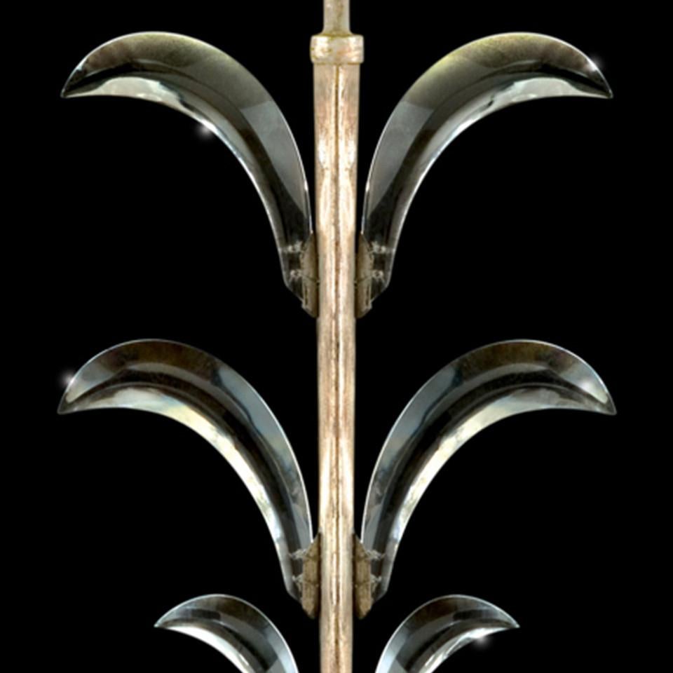 Soft Gold Sconces Sconce featuring arcs of beveled crystal accents. This pair arrives with limited prior handling, preserving its excellent condition. The Starch white shades provided arriving with this fixture accentuate the bright features of this