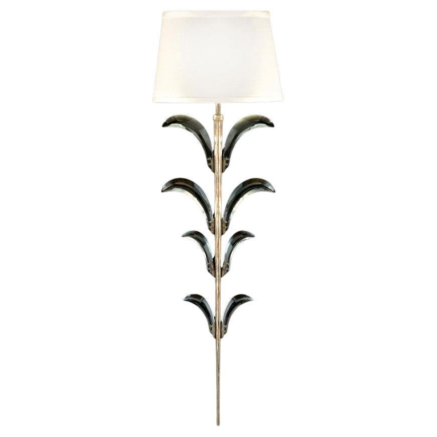 Sconce With Soft GoldLeaf Finish Featuring Beveled Crystal Accents & Beige Shade For Sale