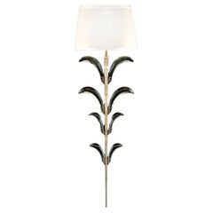 Sconce With Soft GoldLeaf Finish Featuring Beveled Crystal Accents & Beige Shade