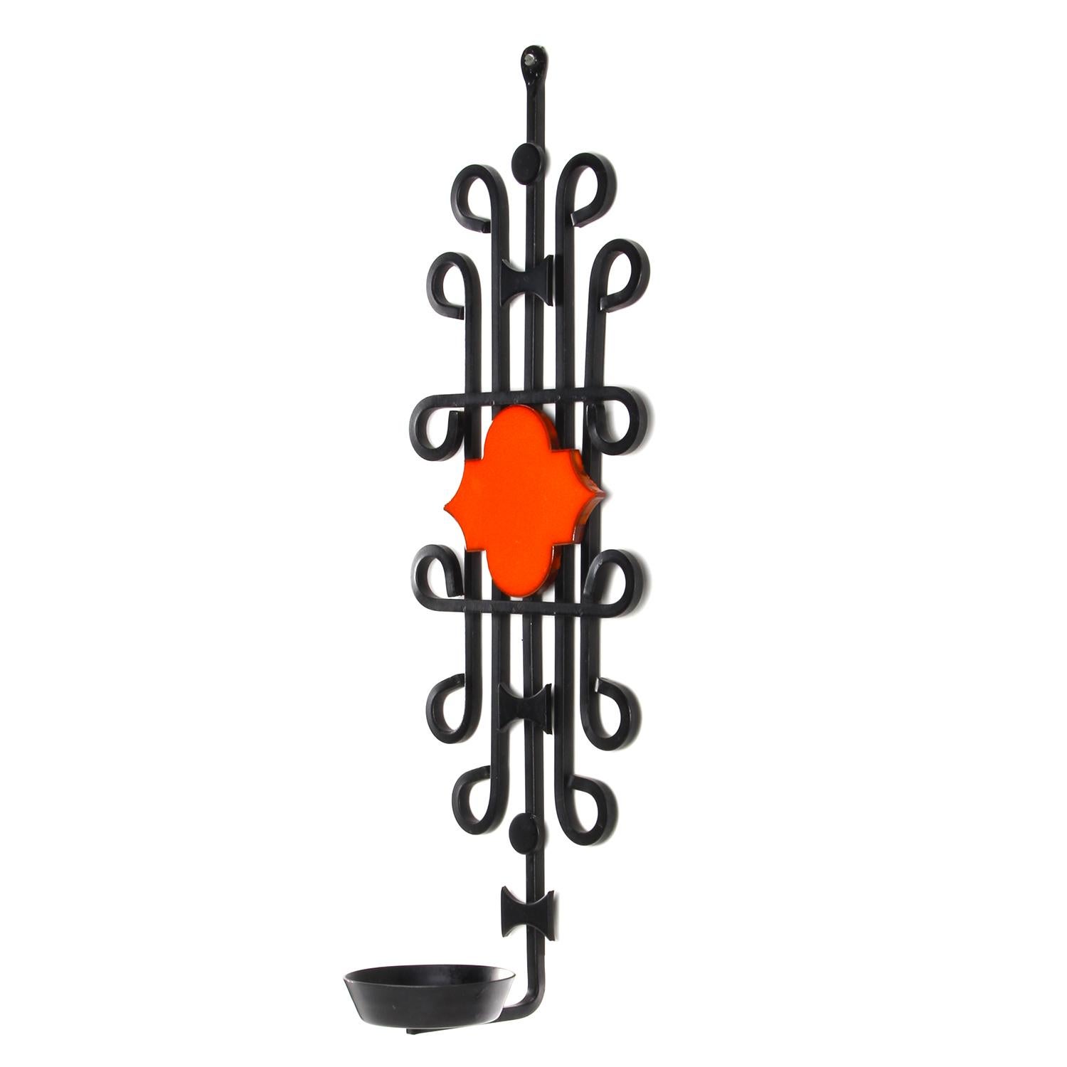 SCONCE wrought iron with orange tile by Dantoft Kunstartikler 1970s In Good Condition For Sale In Brondby, Copenhagen