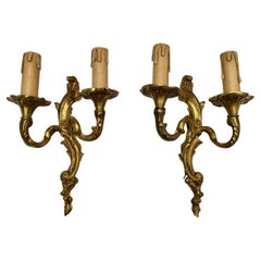 Sconces Antique French Rococo Bronze Wall Lights Pair