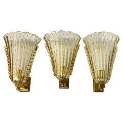 Mid-Century Modern Murano Glass Sconces from Barovier&Toso, 1970s, Set of 3. 