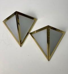 Brass & Opal Glass Triangle Wall Sconces from Glashütte Limburg, 1980s, Set of 2