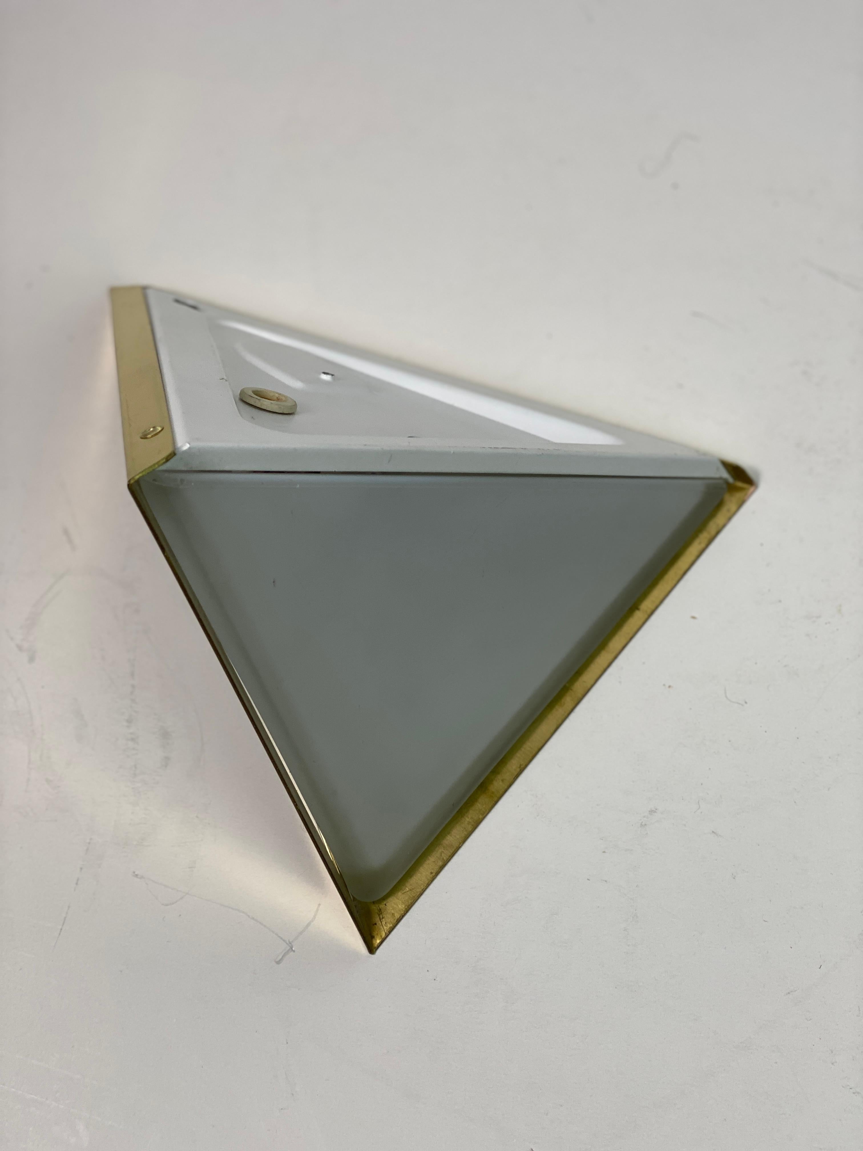 Late 20th Century Brass & Opal Glass Triangle Wall Sconces from Glashütte Limburg, 1980s, Set of 2 For Sale