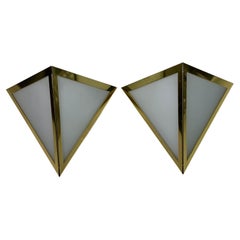 Brass & Opal Glass Triangle Wall Sconces from Glashütte Limburg, 1980s, Set of 2