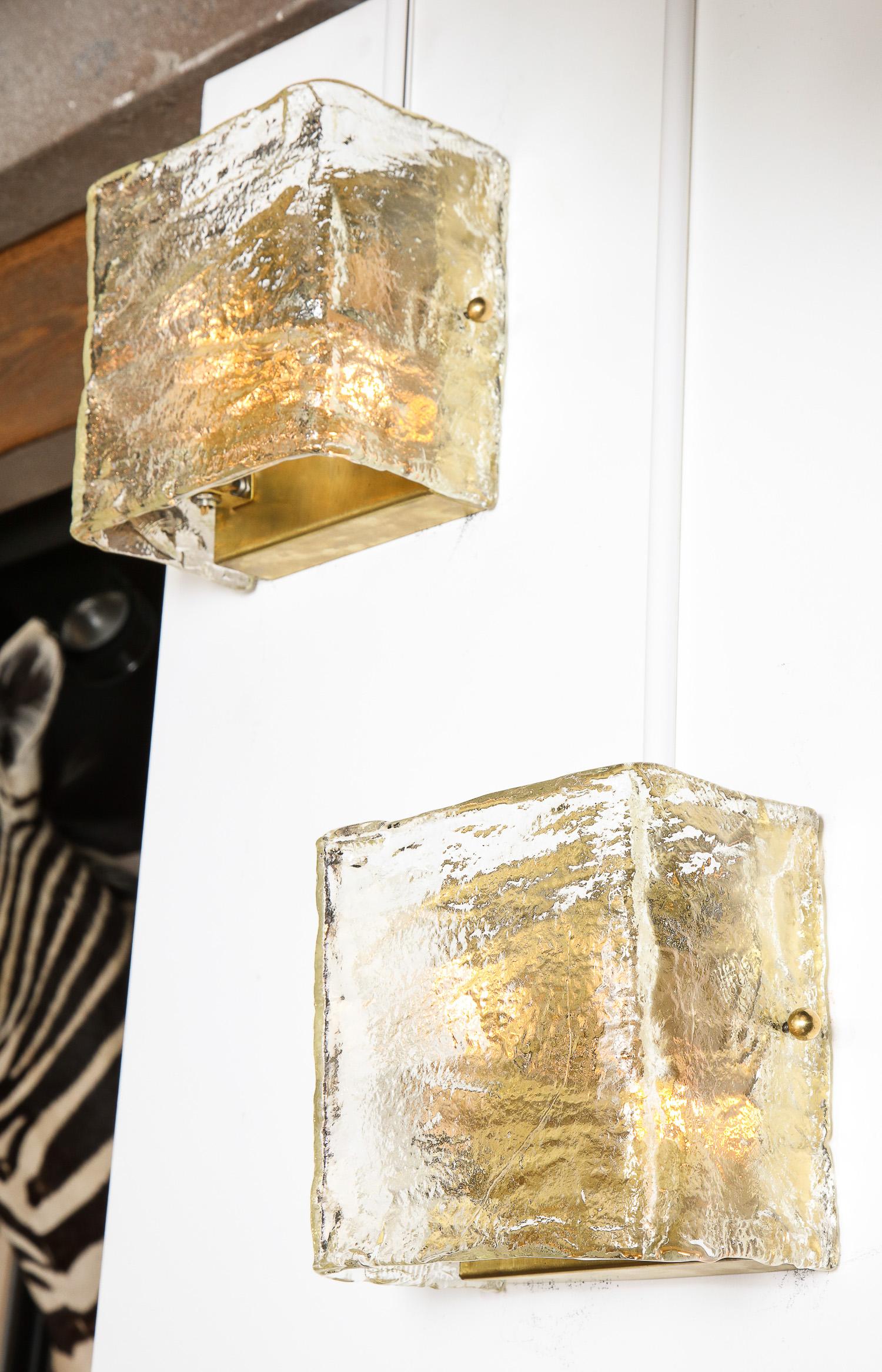 Brass Glass Sconce, Single, Murano, Midcentury Italian, Clear Glass, Italy, C 1960
