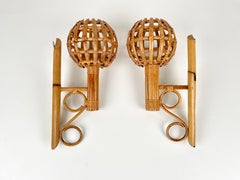 Sconces "Lantern" Wall Lamp in Rattan, Attributed to Louis Sognot, France, 1960s