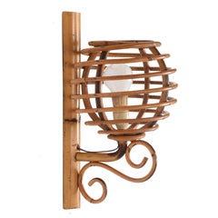 Sconces "Lantern" Wall Lamp Rattan, Attributed to Louis Sognot, France, 1950s