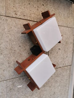 Sconces Midcentury Esperia, Teak Opal Plexiglass Brass, Italy