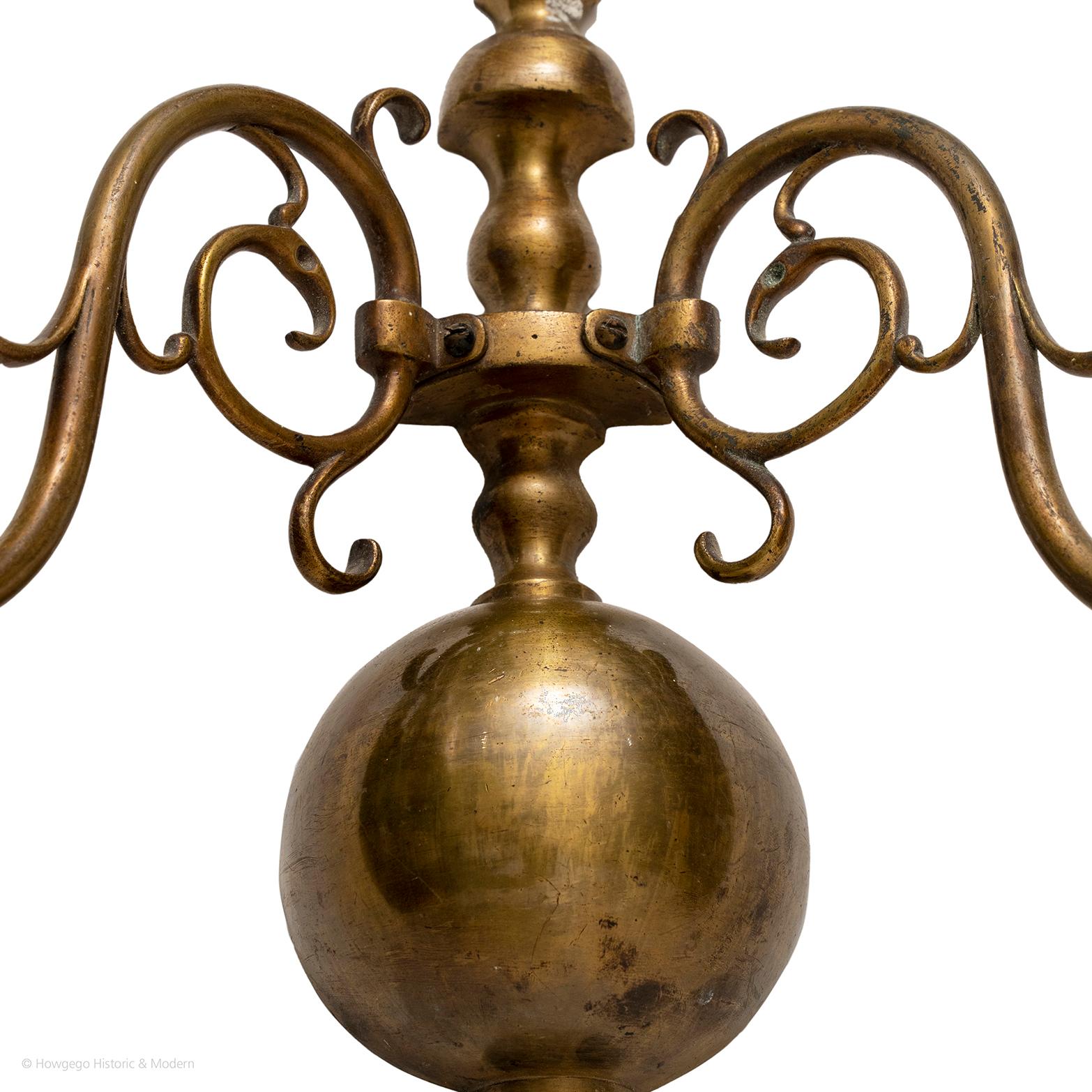 19th Century Sconces Pair Brass Two-Arm Dutch Scroll Arm For Sale
