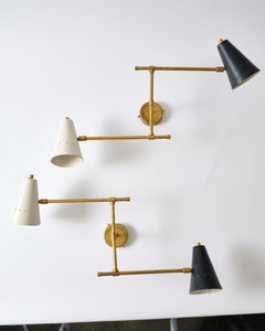 Sconces, Pair of Sconces, Brass with Black & White Metal Details, C 1950, Italy