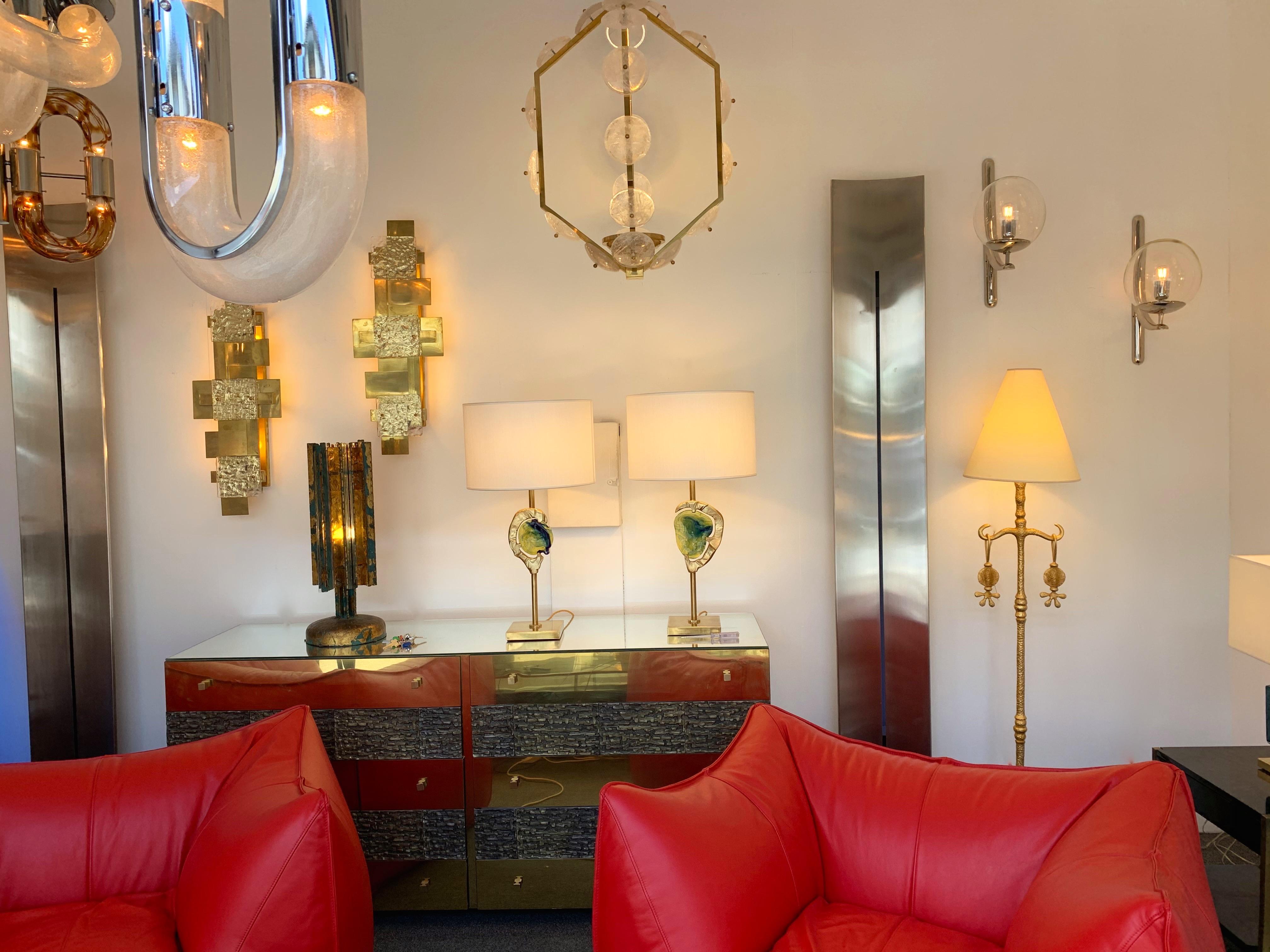 Sconces Silvered Bronze Murano Glass by Venini, 1980s For Sale 4