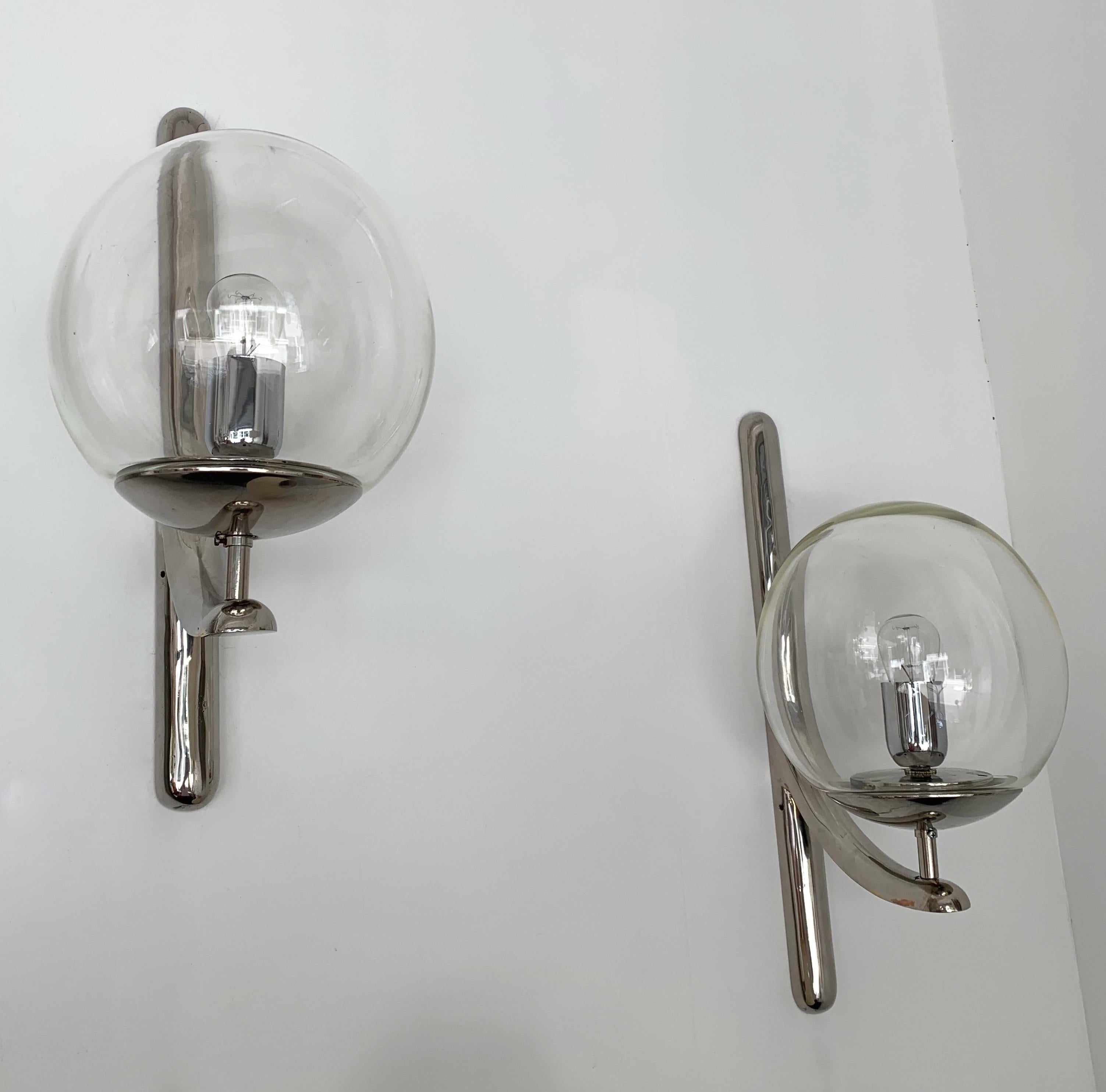 Mid-Century Modern Sconces Silvered Bronze Murano Glass by Venini, 1980s For Sale