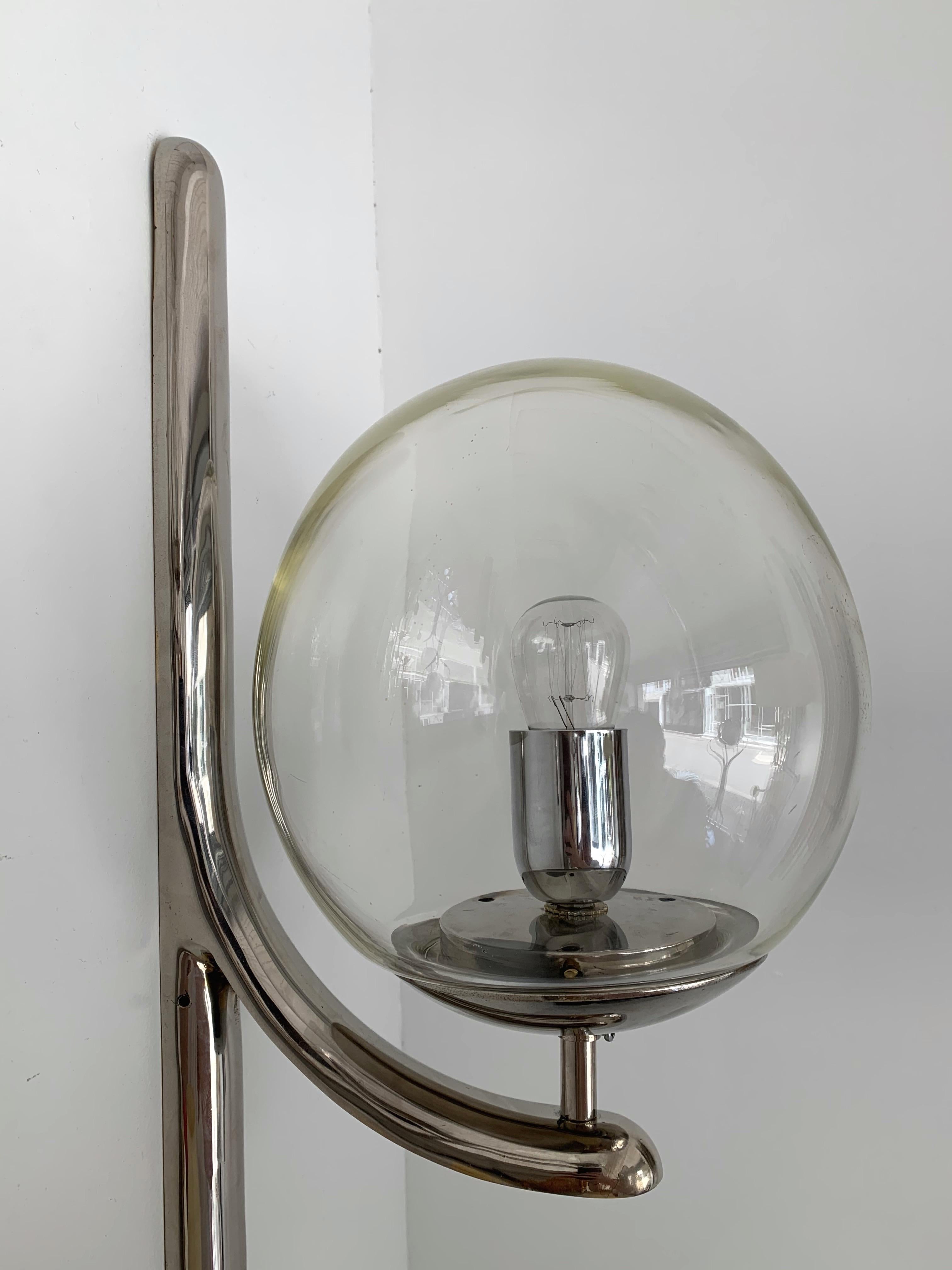 Blown Glass Sconces Silvered Bronze Murano Glass by Venini, 1980s For Sale