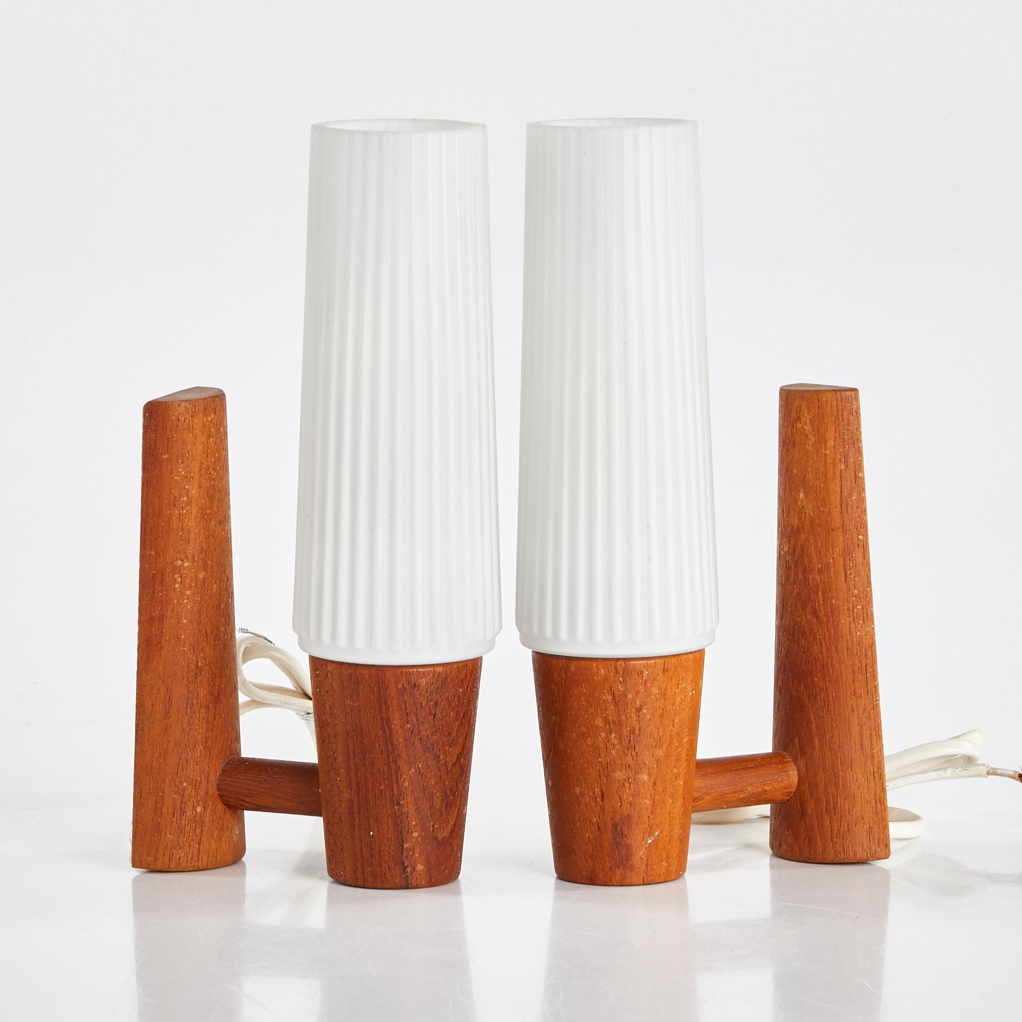 20th Century Sconces Teak and Glass anonymous  pair Sweden 1960 For Sale