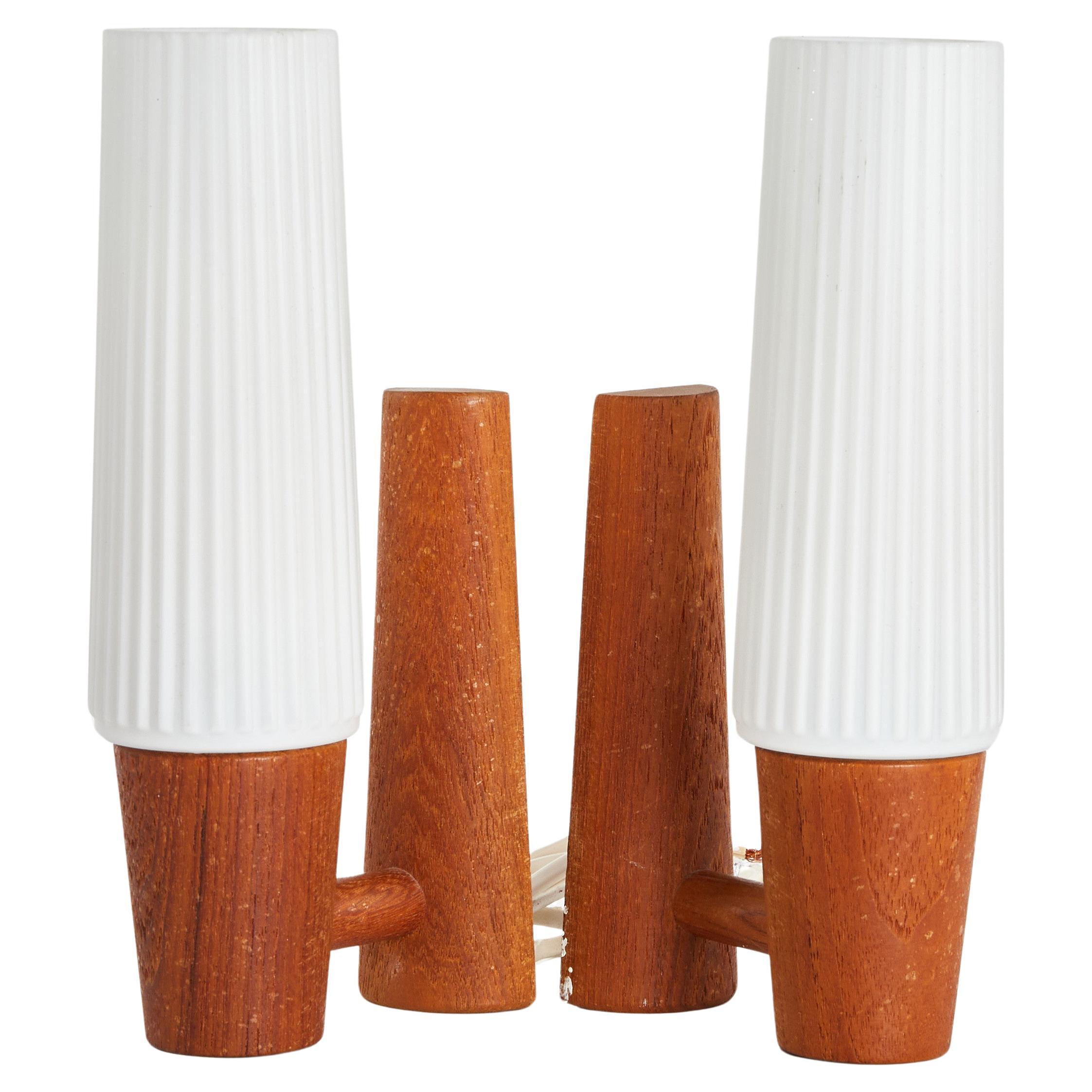 Sconces Teak and Glass anonymous  pair Sweden 1960 For Sale