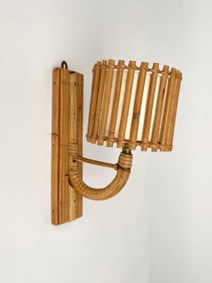 Sconce Wall Lamp Rattan & Bamboo, Attributed to Louis Sognot, France, 1960s