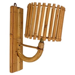 Sconce Wall Lamp Rattan & Bamboo, Attributed to Louis Sognot, France, 1960s