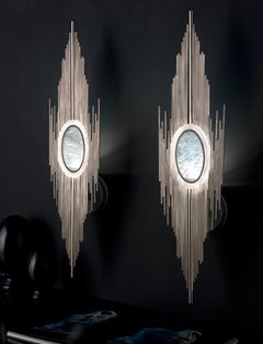Sconces Wall Light Rock Crystal Iron Nickel Brushed Silver Italy