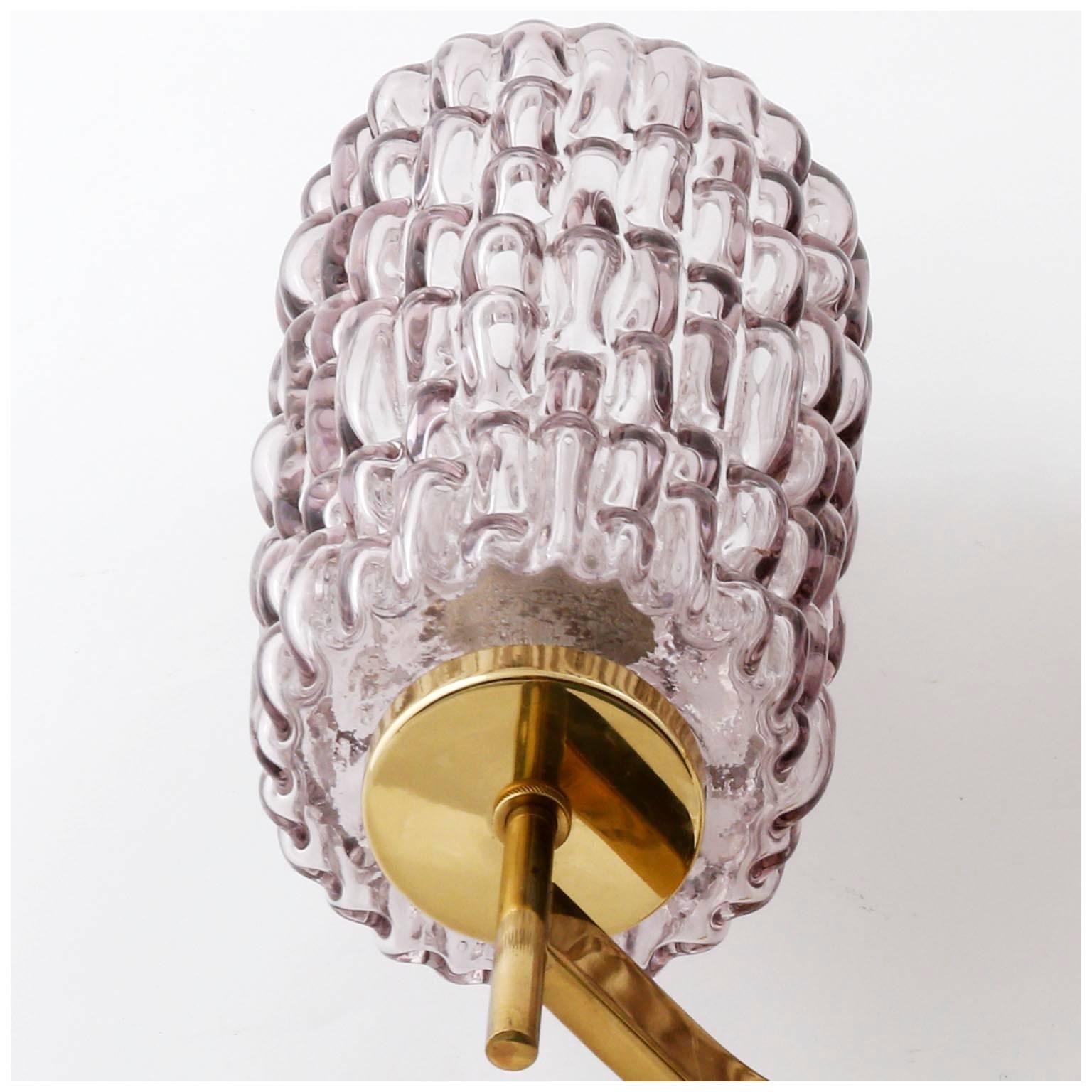 Sconces Wall Lights by Rupert Nikoll, Violet Textured Glass Brass, Vienna, 1950s 1