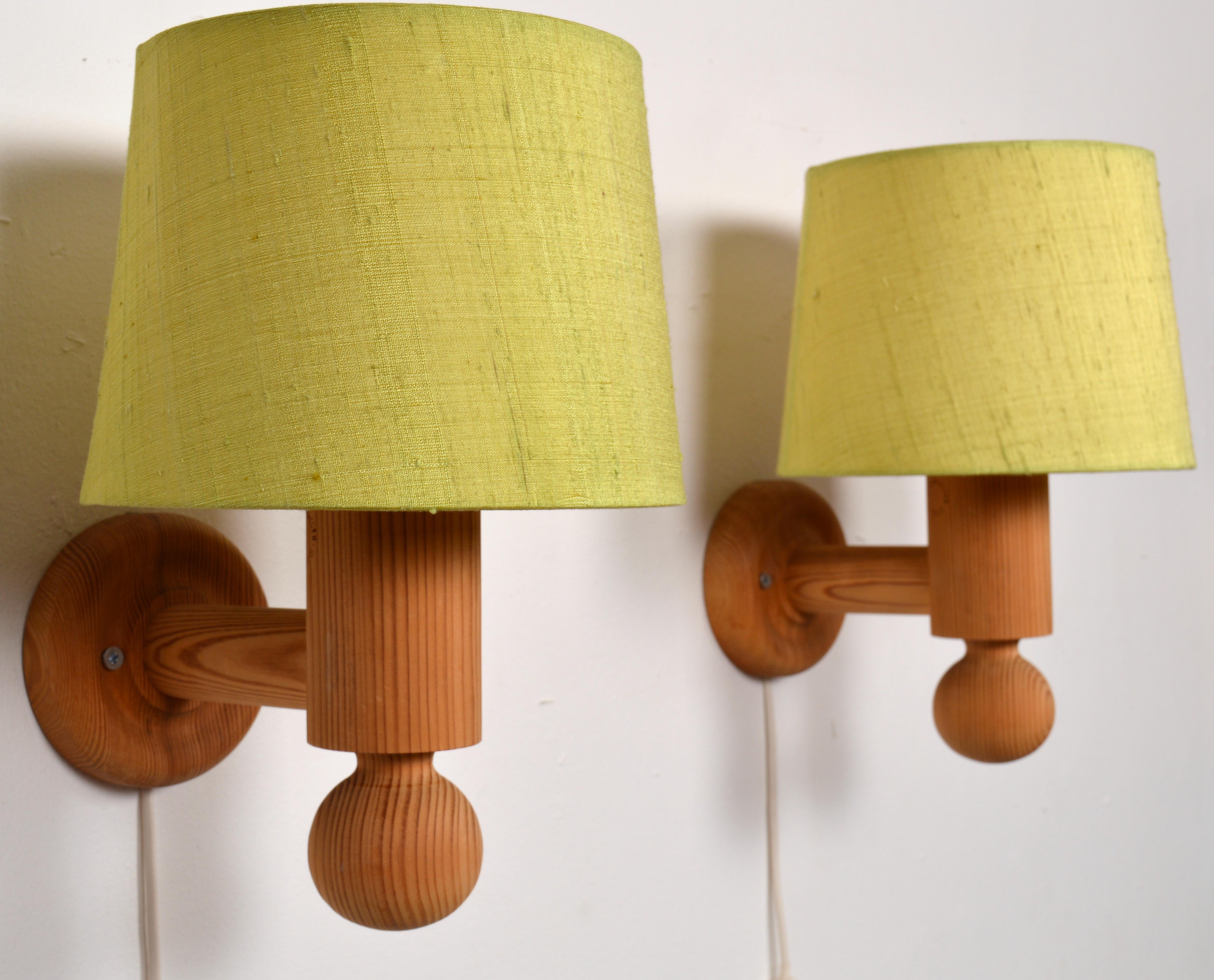Mid-Century Modern Sconces / Wall Lights in Solid Pine, Luxus Sweden, 1960s
