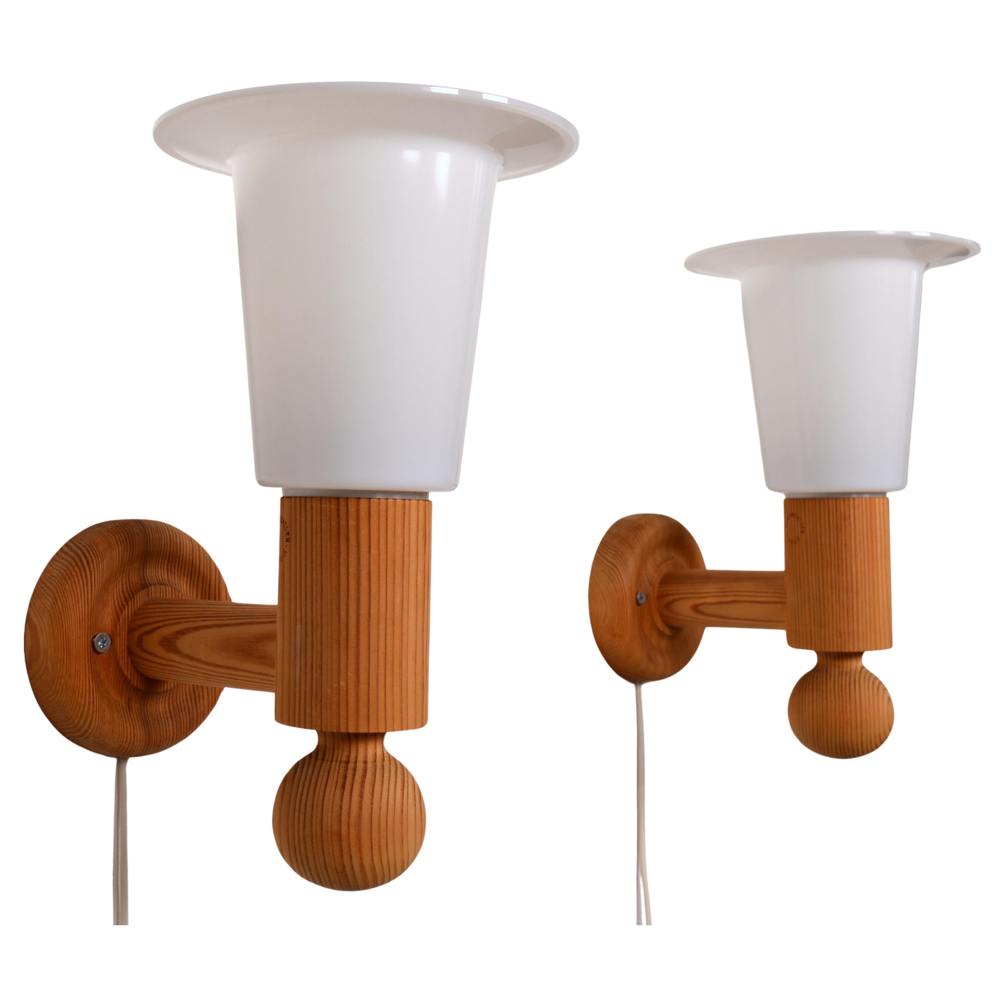 Swedish Sconces / Wall Lights in Solid Pine, Luxus Sweden, 1960s
