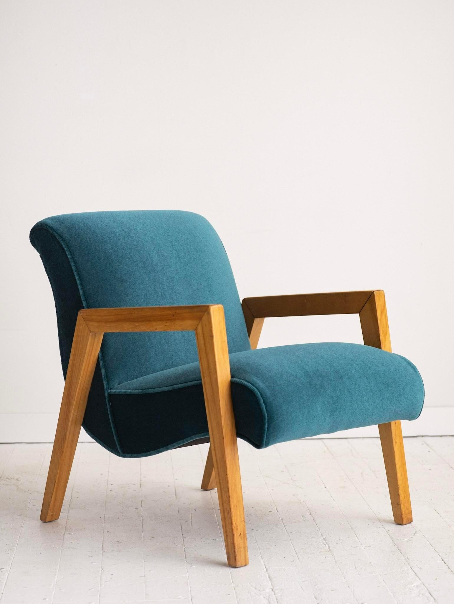 Mid-Century Modern Scoop Chair by Leslie Diamond for Conant Ball in Teal Mohair