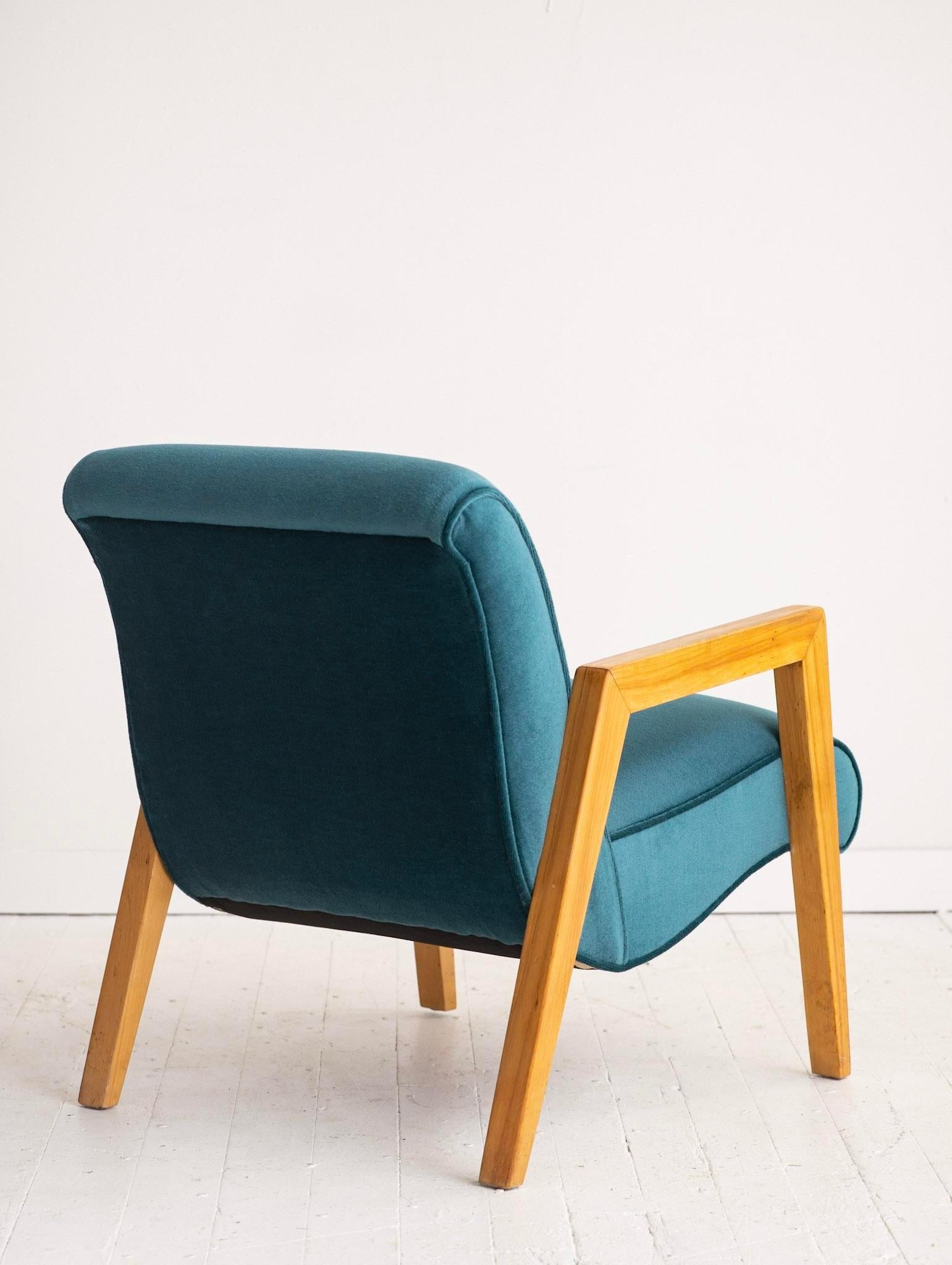 American Scoop Chair by Leslie Diamond for Conant Ball in Teal Mohair