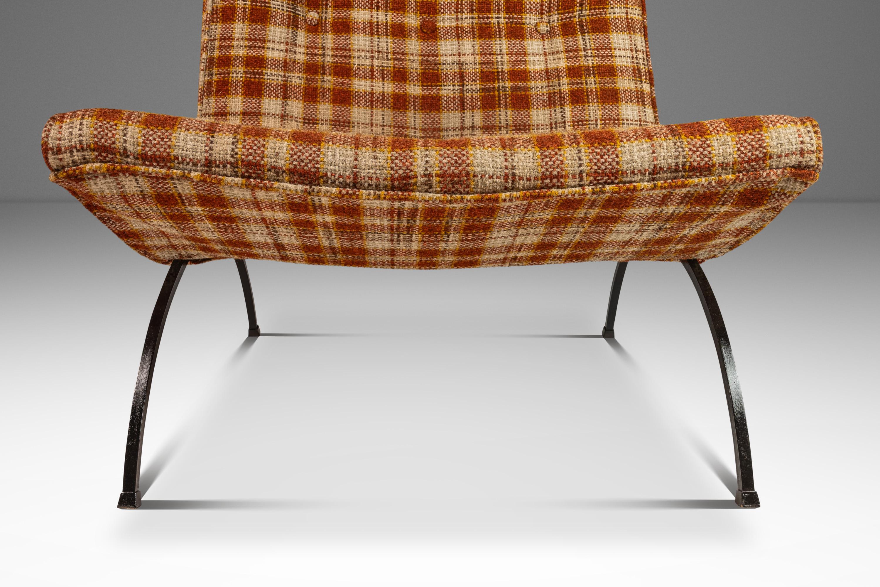 Chaise Scoop en tissu de laine à carreaux Milo Baughman, Thayer Coggin, États-Unis, vers les années 1950 en vente 7