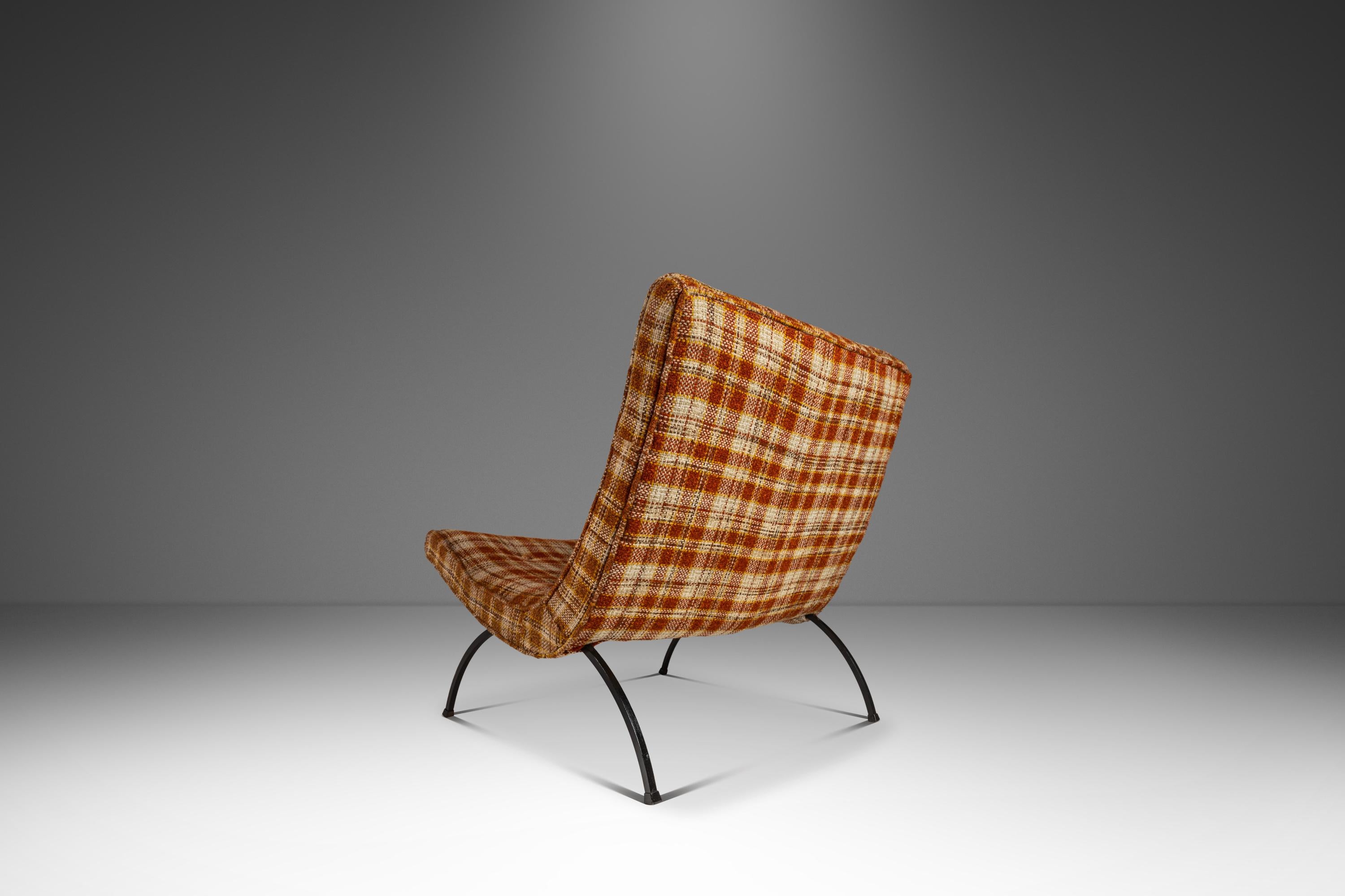 Mid-Century Modern Chaise Scoop en tissu de laine à carreaux Milo Baughman, Thayer Coggin, États-Unis, vers les années 1950 en vente
