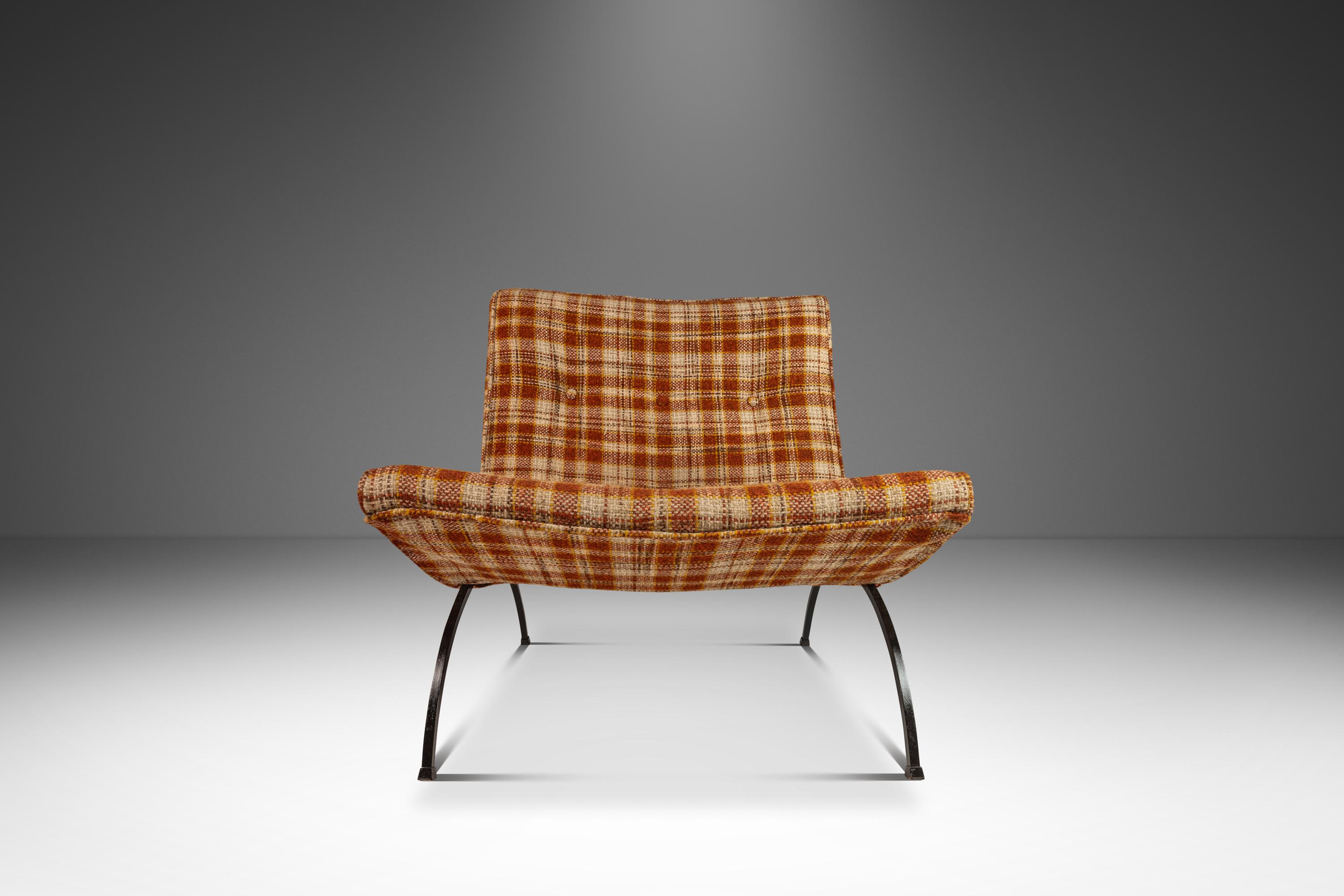 Chaise Scoop en tissu de laine à carreaux Milo Baughman, Thayer Coggin, États-Unis, vers les années 1950 Bon état - En vente à Deland, FL