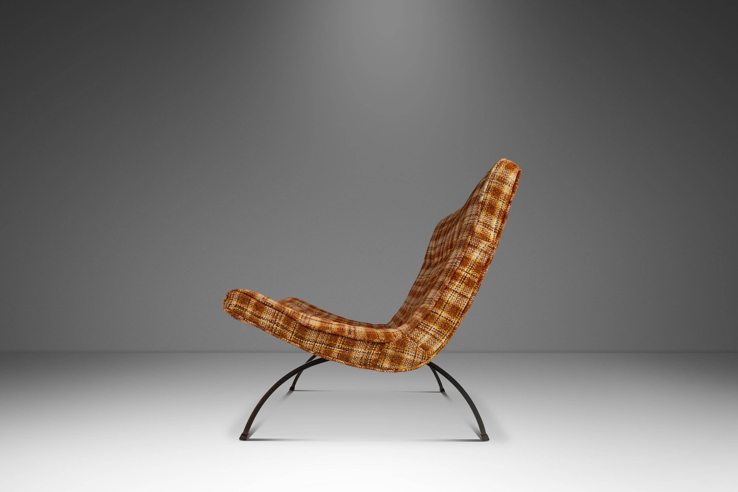 Milieu du XXe siècle Chaise Scoop en tissu de laine à carreaux Milo Baughman, Thayer Coggin, États-Unis, vers les années 1950 en vente