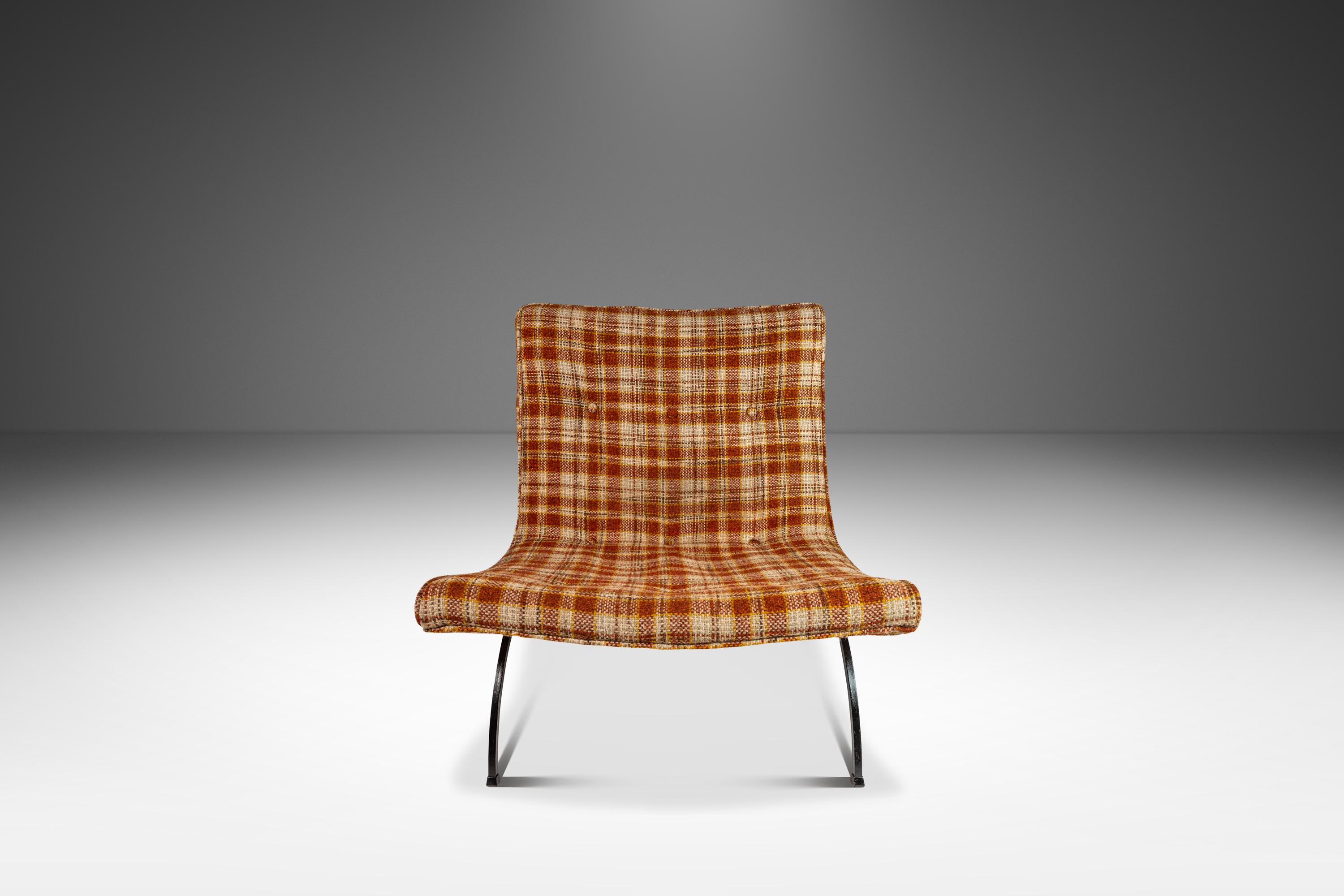 Chaise Scoop en tissu de laine à carreaux Milo Baughman, Thayer Coggin, États-Unis, vers les années 1950 en vente 1
