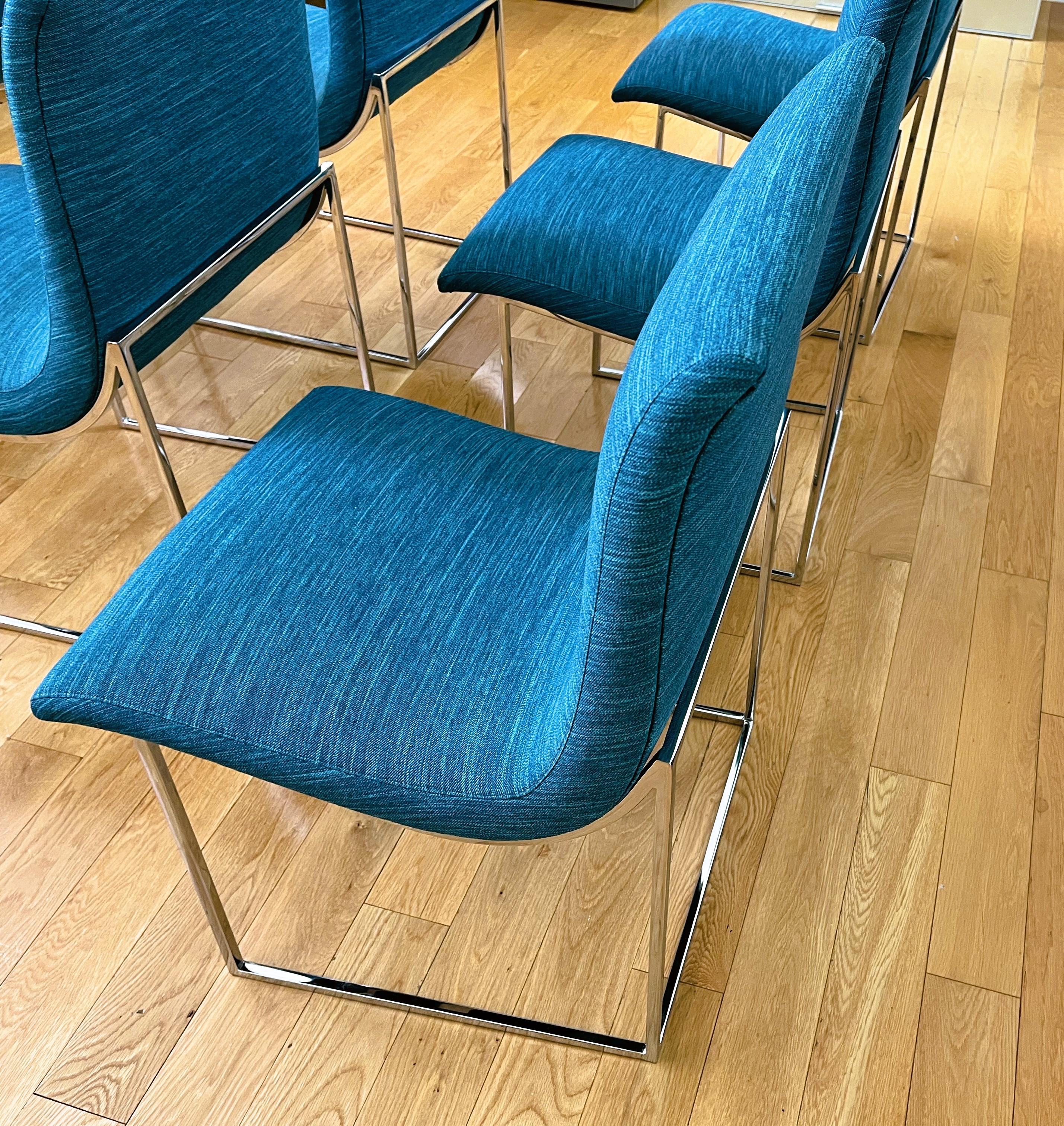 Scoop Dining Chairs by Milo Baughman for Thayer Coggin in Caribbean 'Aqua' Color For Sale 2