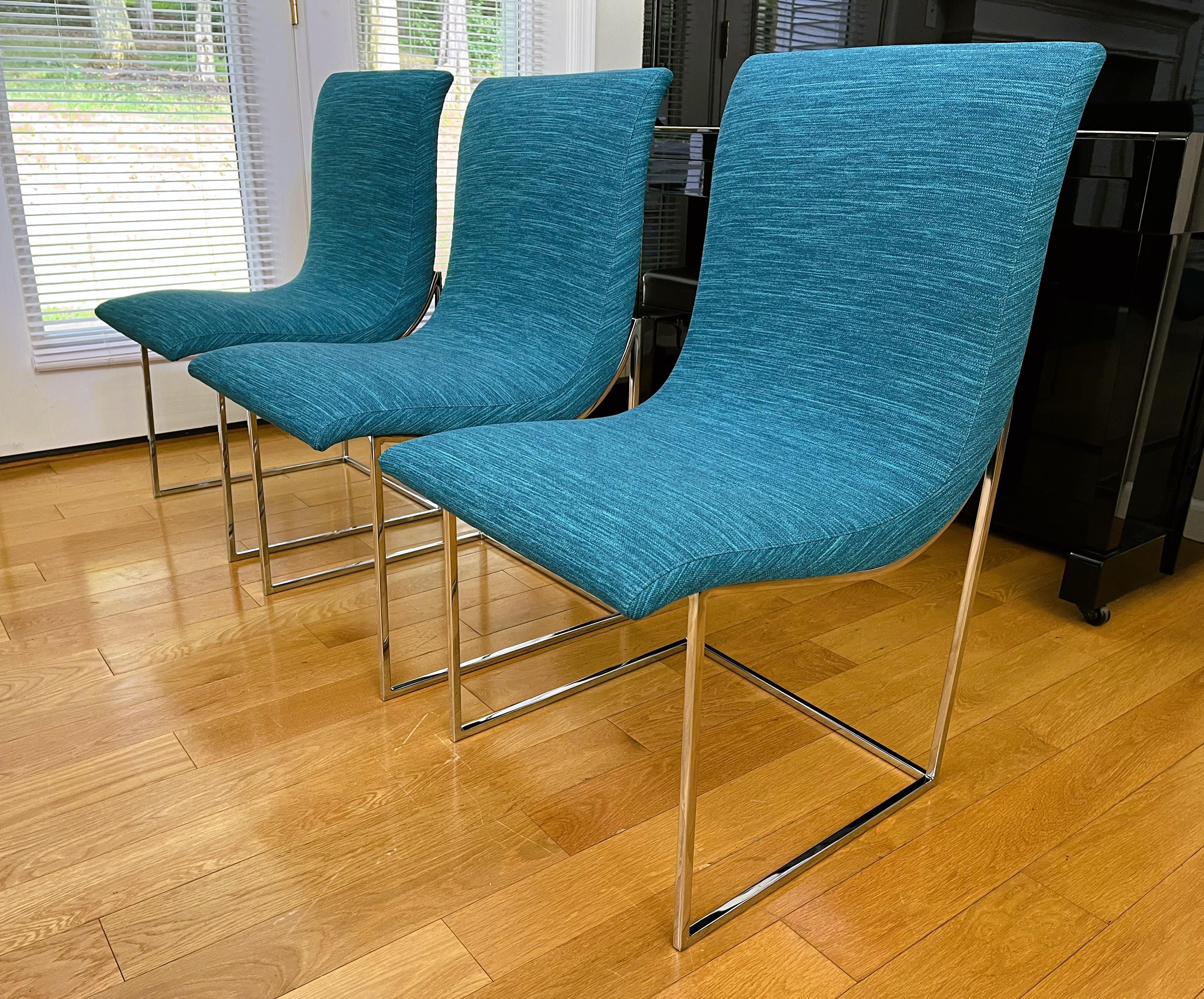 Scoop Dining Chairs by Milo Baughman for Thayer Coggin in Caribbean 'Aqua' Color For Sale 3