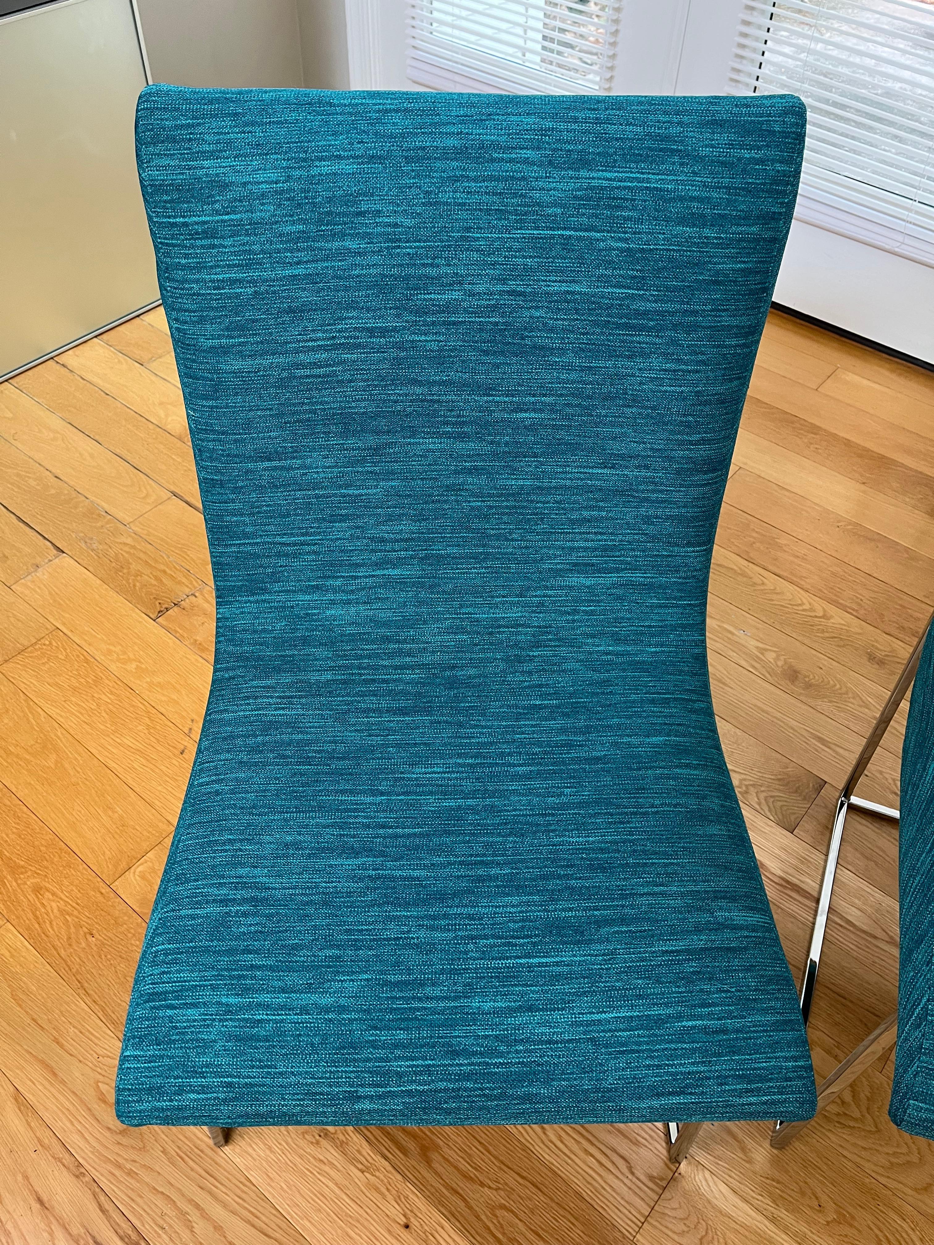 Mid-Century Modern Scoop Dining Chairs by Milo Baughman for Thayer Coggin in Caribbean 'Aqua' Color For Sale