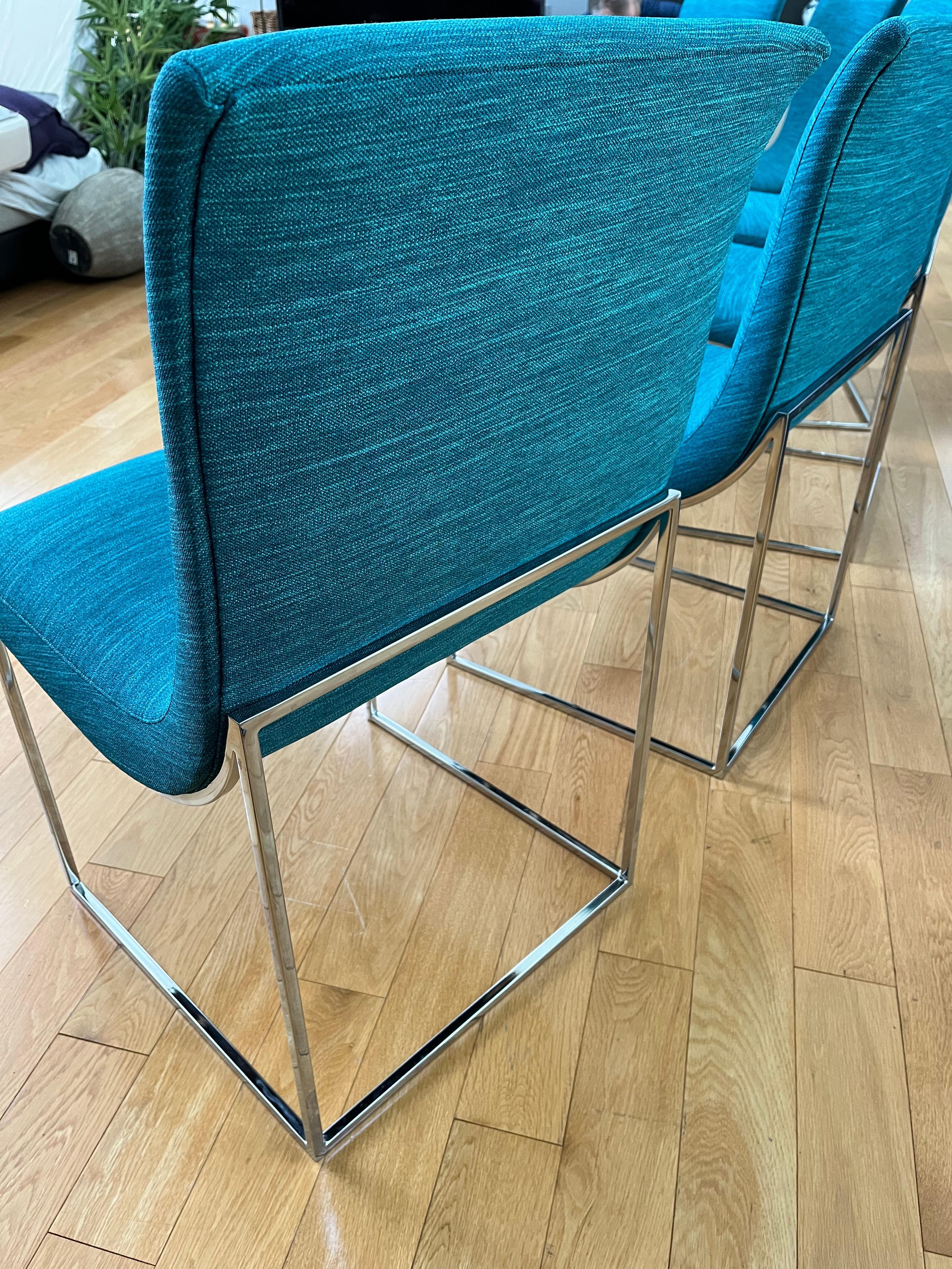 Scoop Dining Chairs by Milo Baughman for Thayer Coggin in Caribbean 'Aqua' Color In Good Condition For Sale In Southampton, NJ