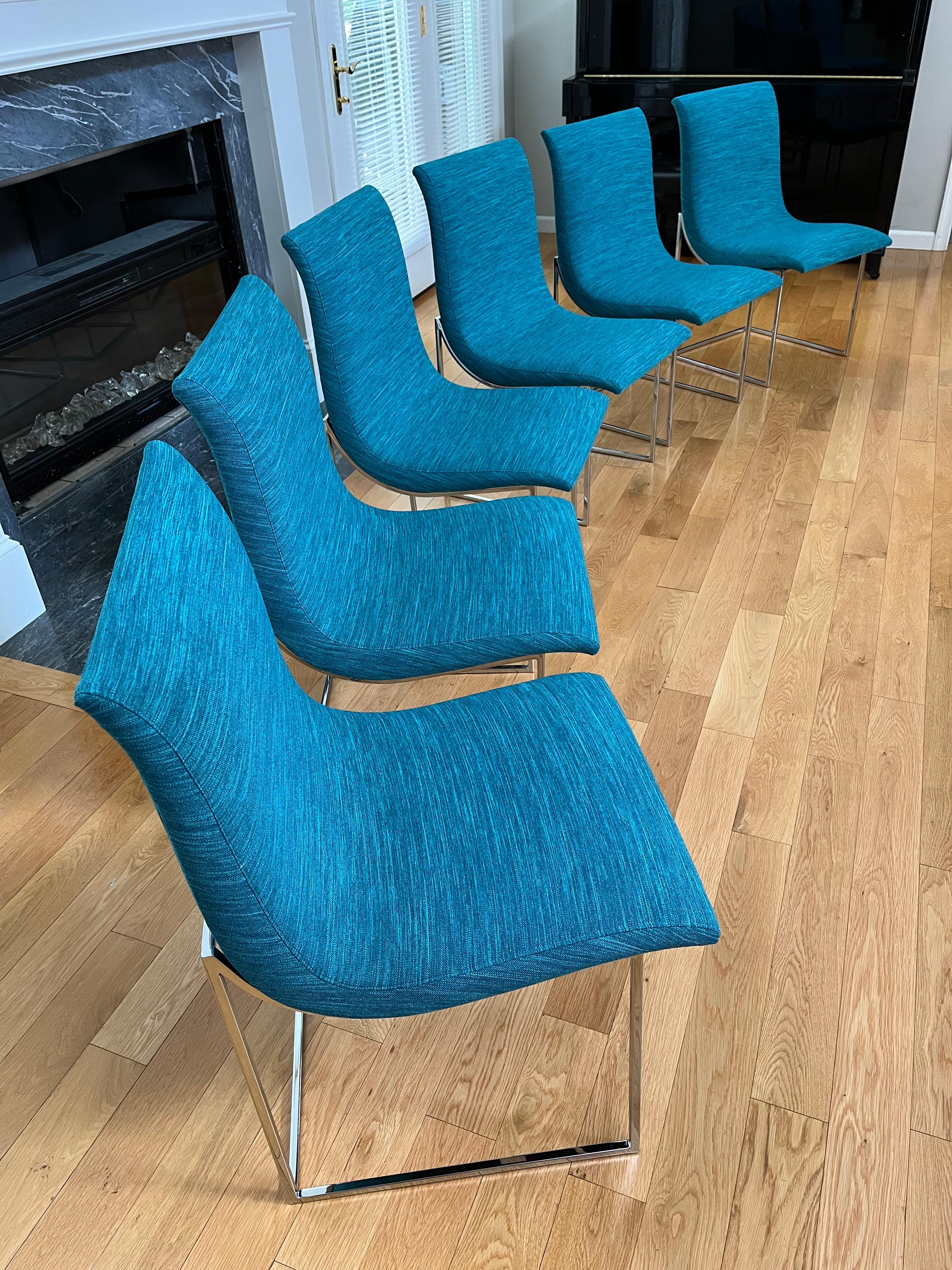 Late 20th Century Scoop Dining Chairs by Milo Baughman for Thayer Coggin in Caribbean 'Aqua' Color For Sale