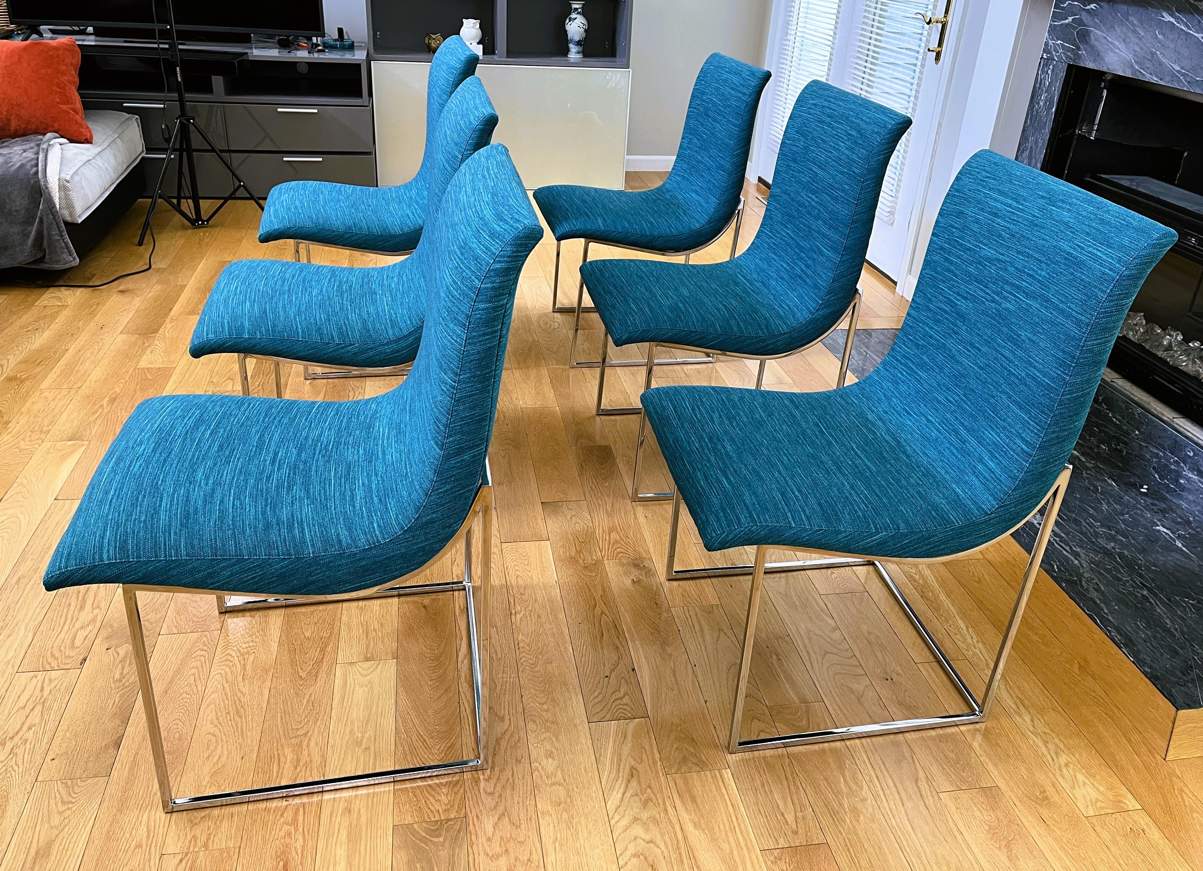 Scoop Dining Chairs by Milo Baughman for Thayer Coggin in Caribbean 'Aqua' Color For Sale 1