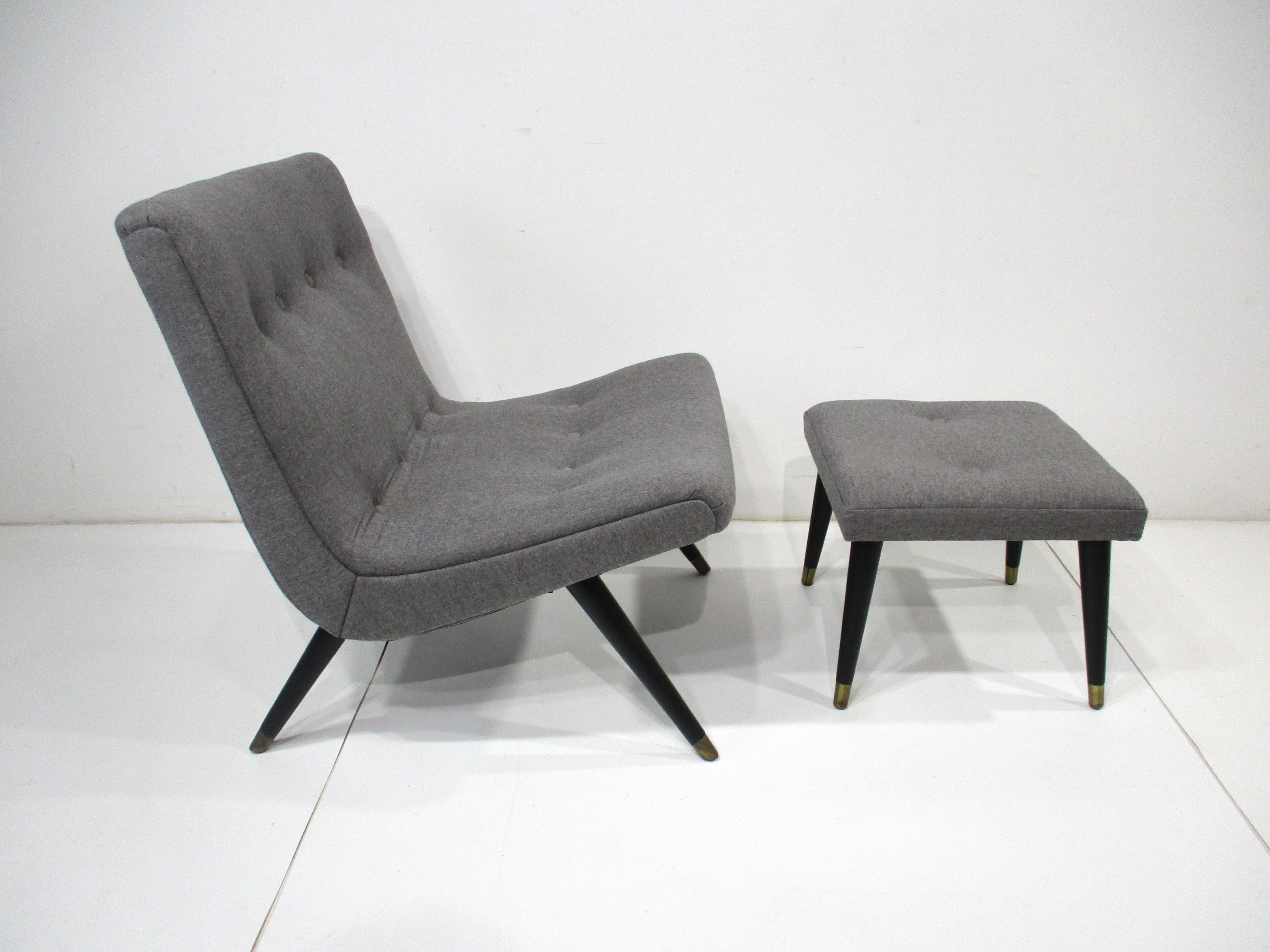 American Scoop Upholstered Lounge Chair and Ottoman in the Style of Milo Baughman For Sale