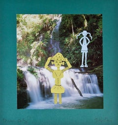 "Posando en las cataratas de Scooter", Técnica mixta firmada por Scooter Glithorthian