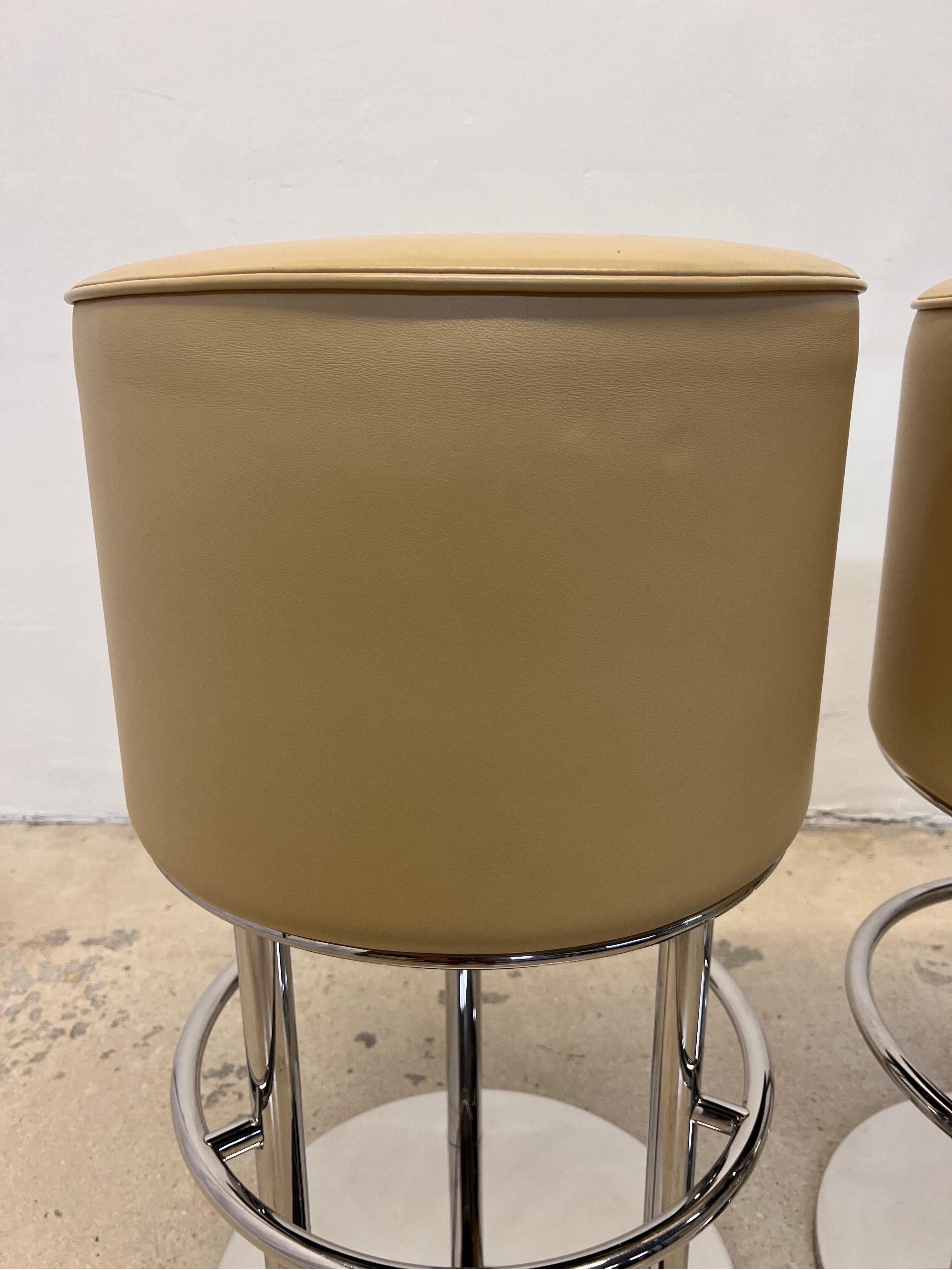 Leather Scootz Bar Stools by Brueton, Pair