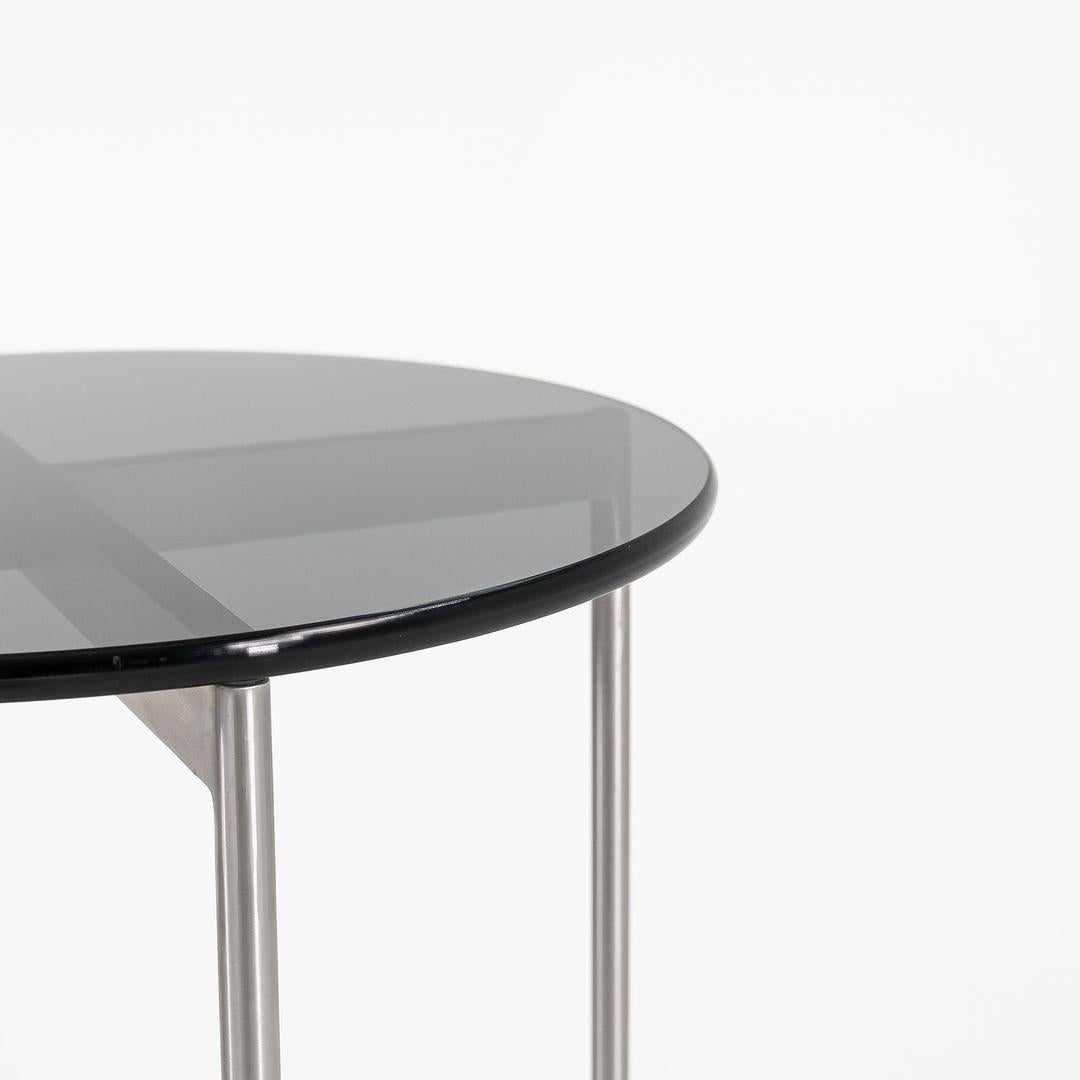 Scope Series Stainless Side Tables with Dark Glass Top 2x Available For Sale 3